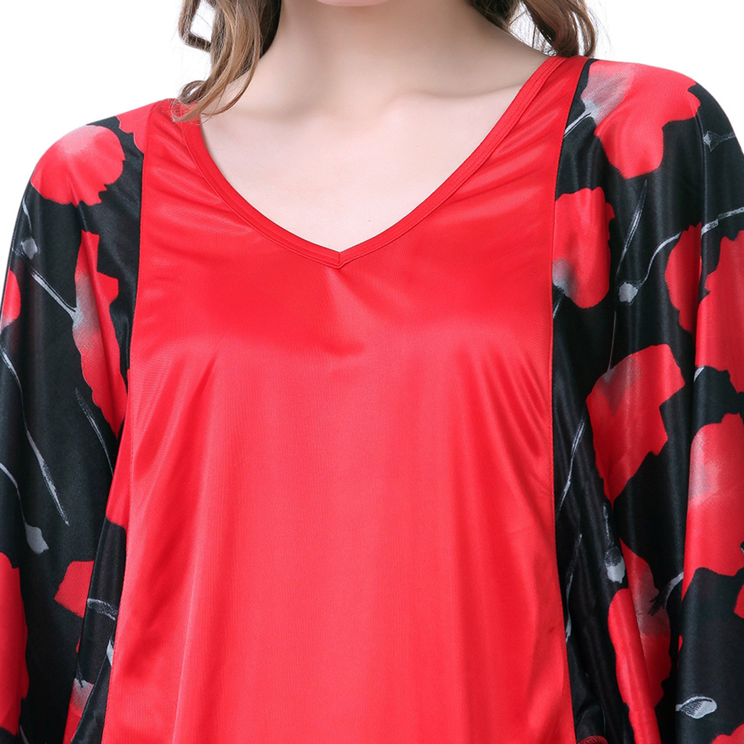Claura Girls' Satin Floral Print Capri Top (CL-01-red-capritop, red) 3