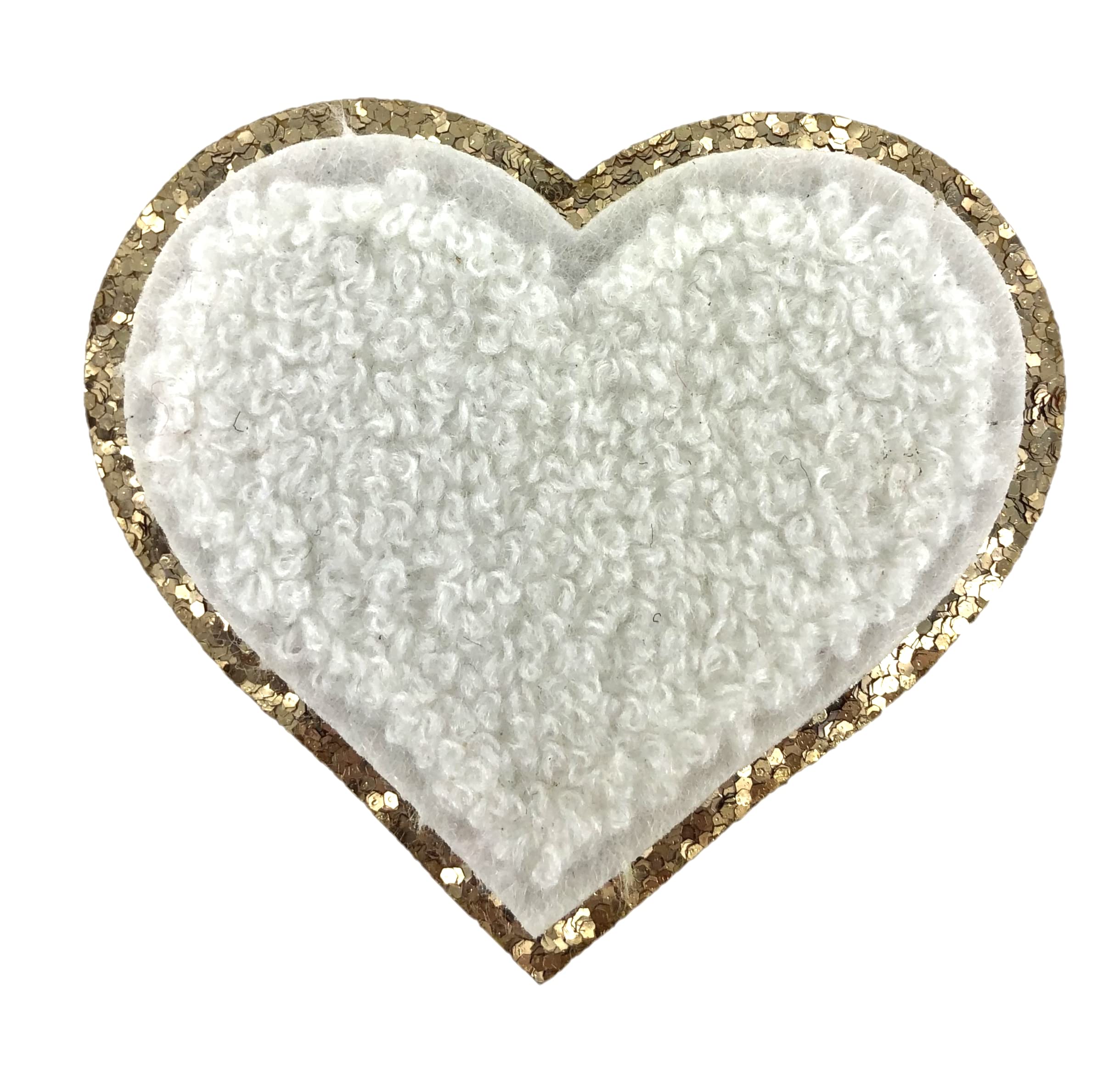 ZOOX Gold Glitters & White Chenille Varsity Initial Patches, 3M Adhesive Sticker Iron On, 2.5" Height (Heart)