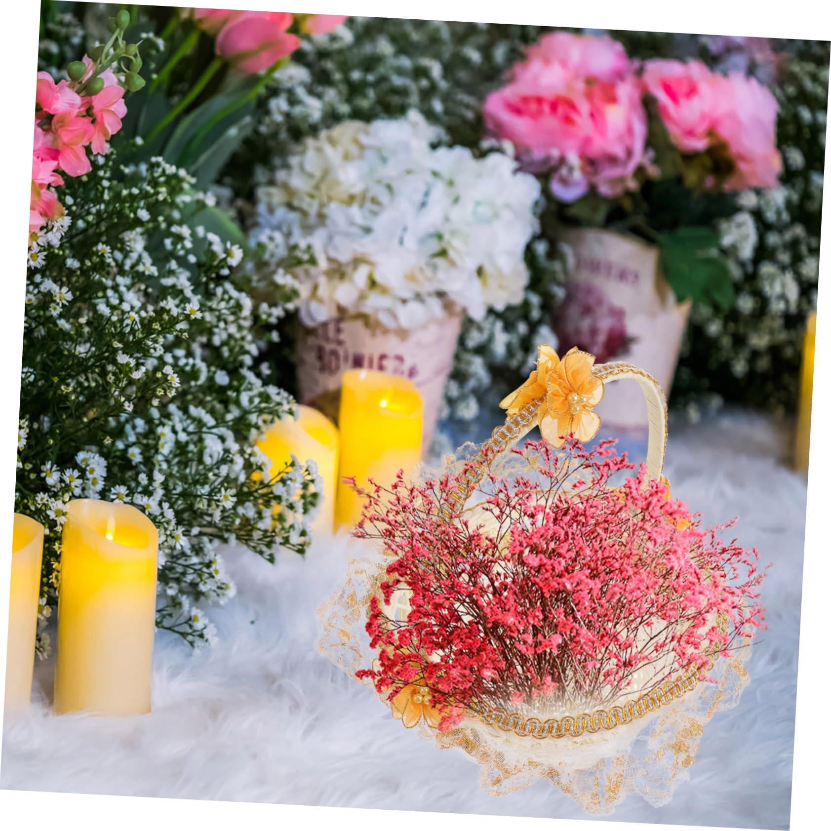 Abaodam 2stücke Hochzeitsblumenkorb Mit Spitzenrand Handlicher Eleganter Streukorb Für Blumenkinder Imitation Rattan Design Leicht Tragbar Für Hochzeiten Feiern Und Feste