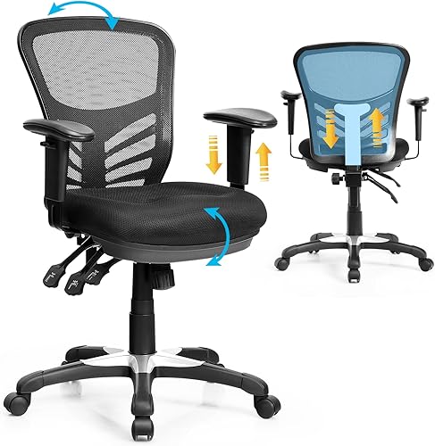 POWERSTONE Silla de oficina, silla de escritorio ergonómica de malla con altura ajustable, reposabrazos de apoyo lumbar, ruedas giratorias para