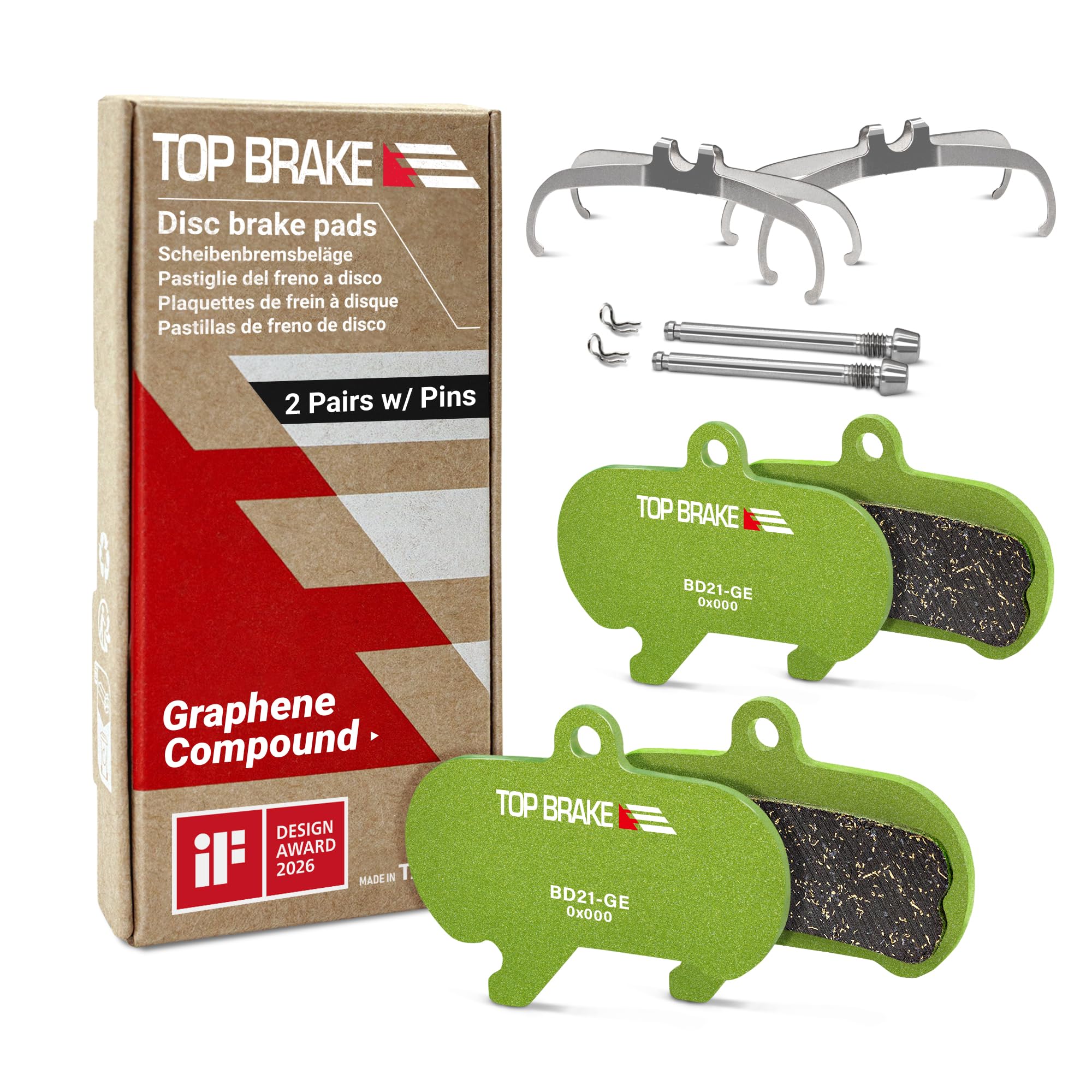 TOP BRAKE Klocki hamulcowe tarczowe do rowerów kompatybilne z SRAM Maven XL | Złożone z grafenu, trwałe, ciche i płynne, MTB, Downhill, Enduro Race, Bike Park, zielone (2 pary)