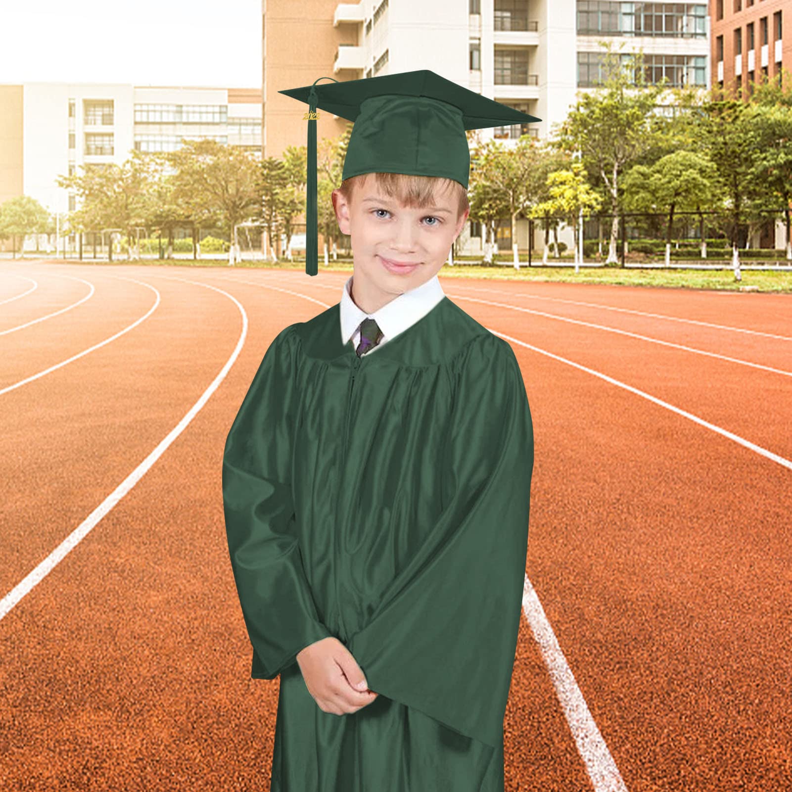 slim fit dress slacks Shiny Kelly Green Graduation Cap Gown and Tassel