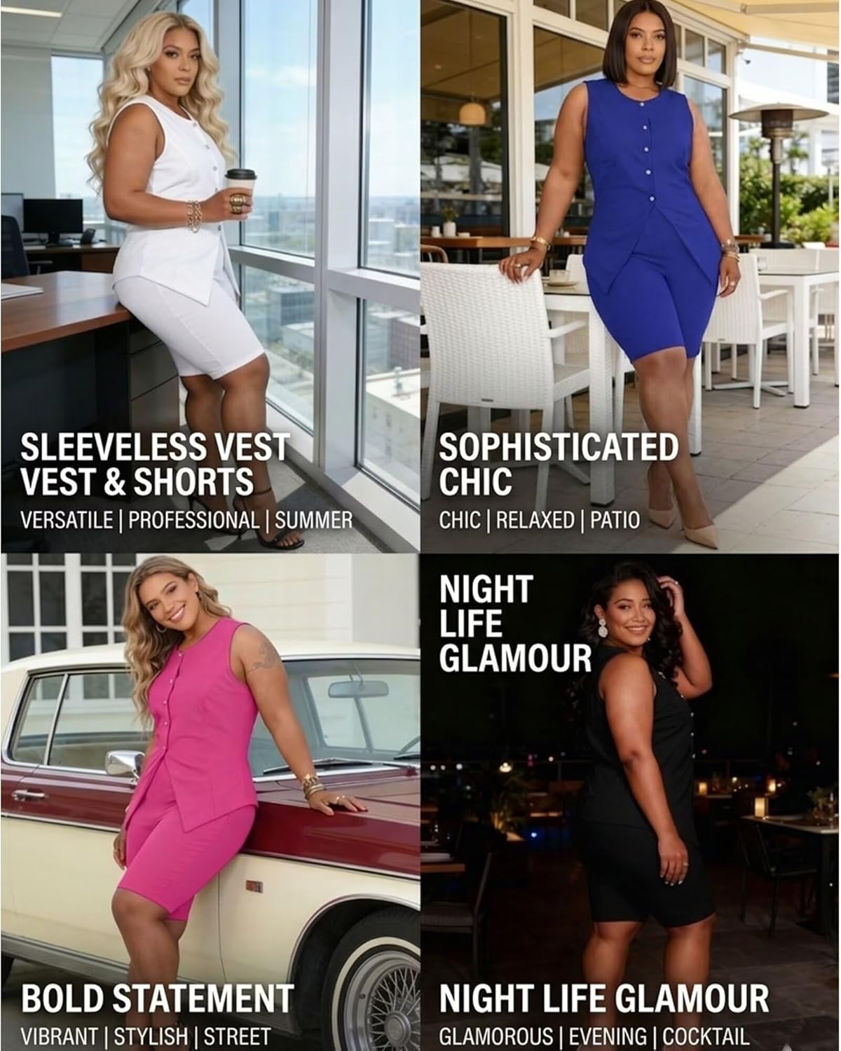 CXXQ Womens Plus Size Summer 2 Piece Sets Sleeveless Vacation Travel Outfits Vest Shorts Matching Sets Casual Business Suits
