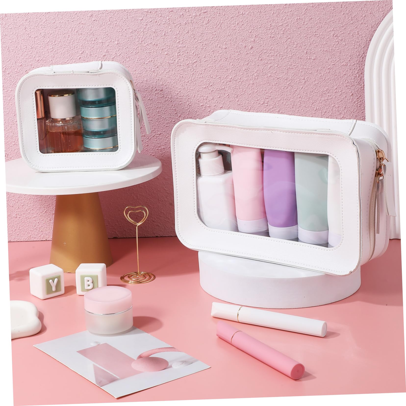 Beavorty Borsa Cosmetici Trasparente in Pvc Grande Capacità per Viaggio Donna con 2 Pezzi Beauty Case Portatile per Trucchi