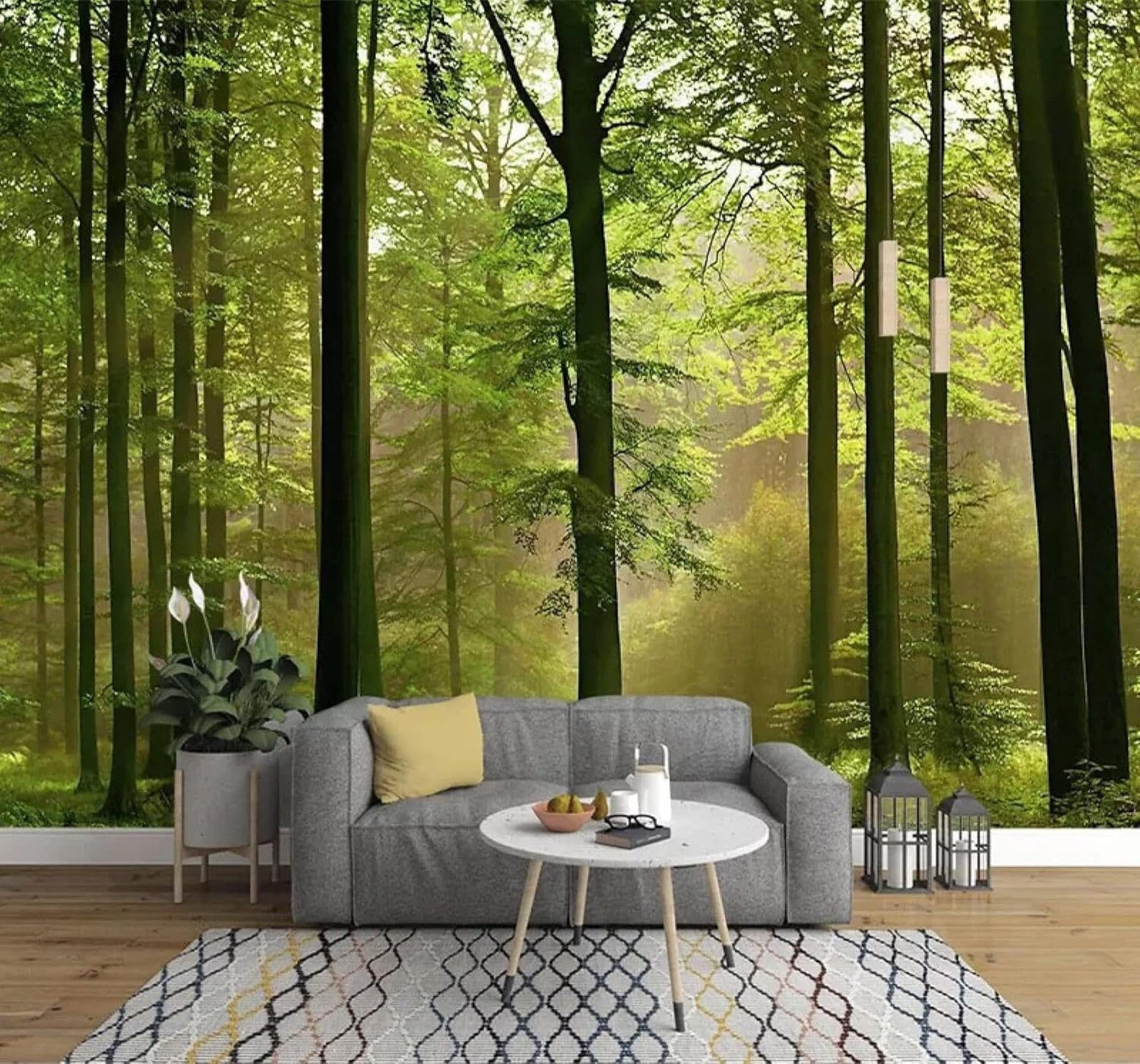 Tzxztt 400Cm×280Cm(B×H) Fresh Three Dimensional Green Forest Scenery Modern 3D Wallpaper Premium Textured Silk Neutral Tones Material Ideal For Living Room Bedroom-400Cm×280Cm