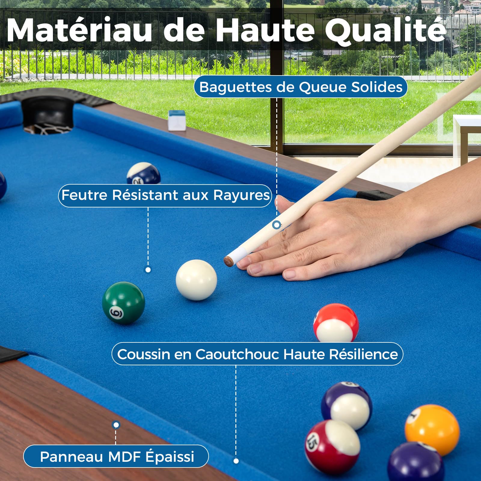 GOPLUS Table Billard Americain 122 CM, Table Billard Adultes Enfants avec 16 Boules, 2 Queues de Bollard, 2 Craies, Triangle, Brosse,Jeu de Billard pour Jeux en Famille, Salle de Sport