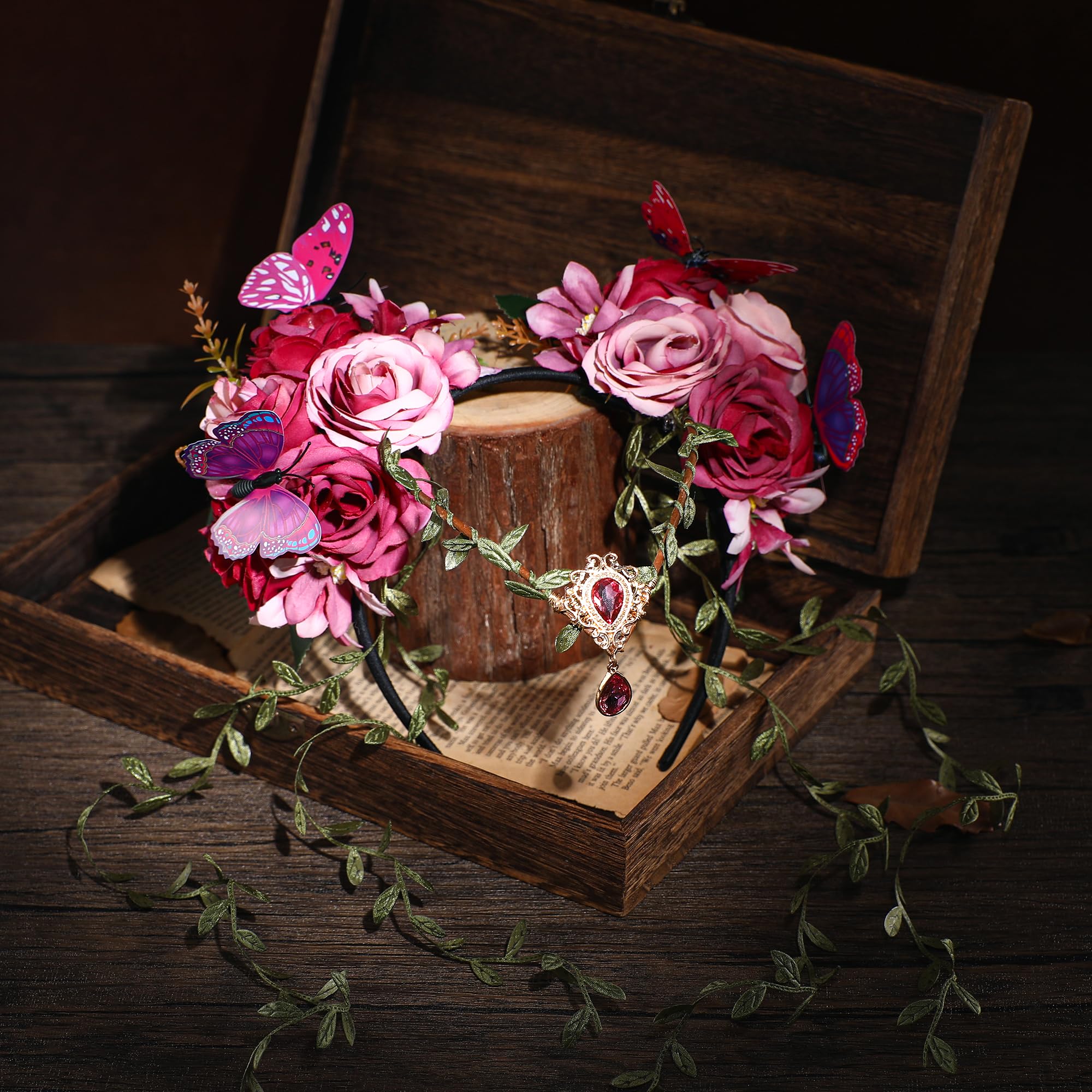 Fairy Flower Crown - Elf Woodland Headpiece Floral Vine Headband with Butterfly Amazon.com : MOSTORY Purple Fairy Flower Crown - Elf  main image 4