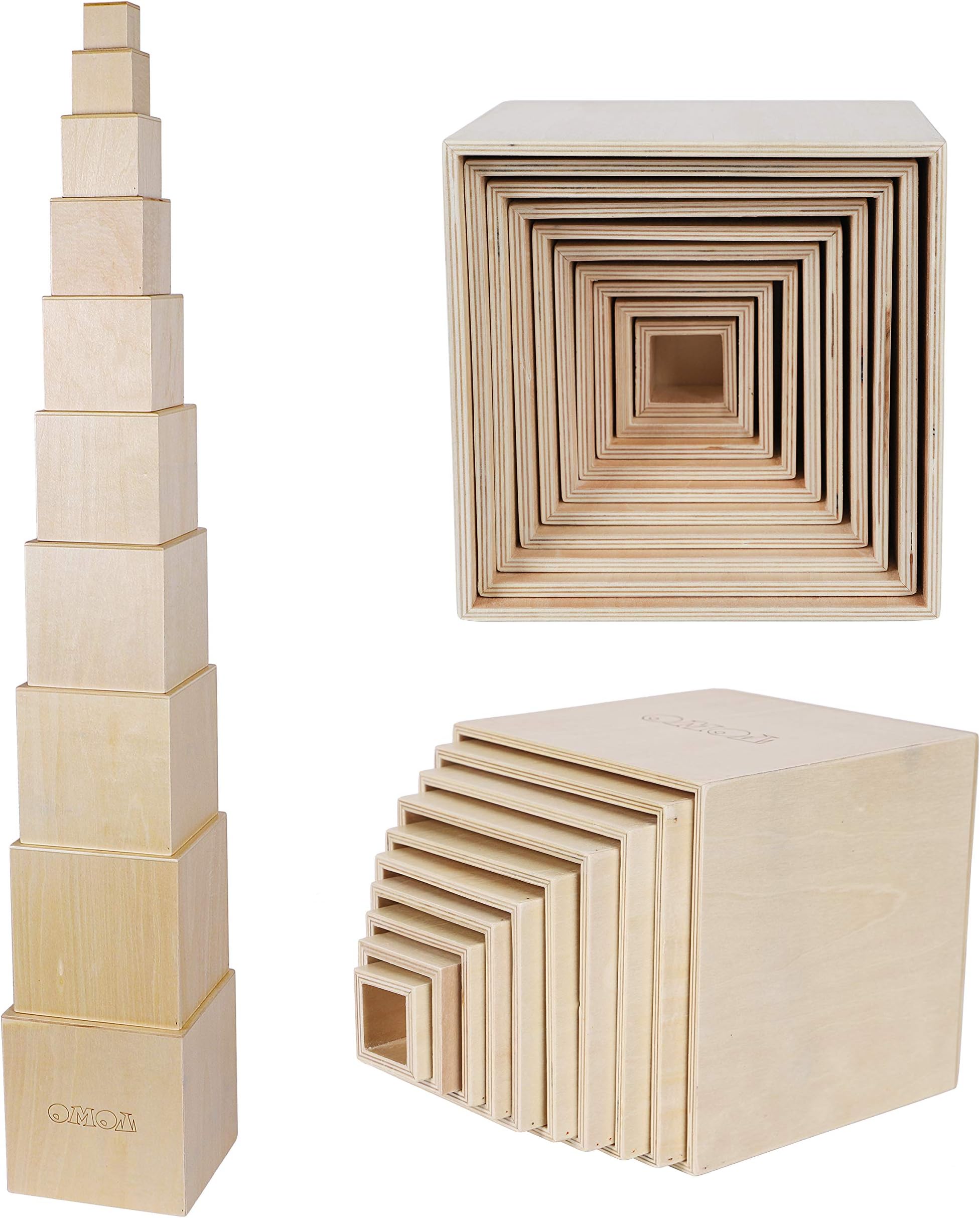 TOWO Wooden Stacking Boxes-Nesting and Sorting Cups Blocks for Toddlers-Stacking Cubes Educational Learning Toys for 2 Years Old Montessori Materials