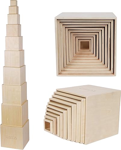 TOWO - Cajas apilables de madera, bloques de tazas para anidar y clasificar para niños pequeños, cubos apilables, juguetes educativos de aprendizaje