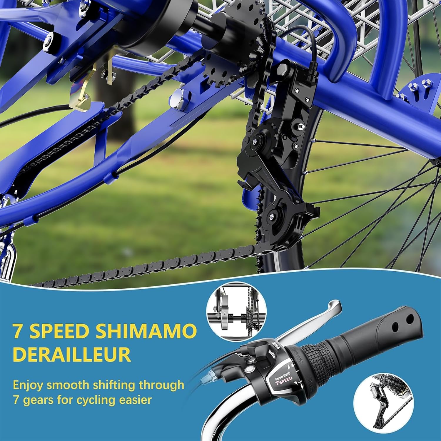 NAIZEA Adult Tricycle, 7 Speed Three Wheel Cruiser Bike, 20/24/26 inch Adult Trikes 3 Wheel Bikes with Large Basket for Seniors, Adults, Women, Men, Multiple Colors