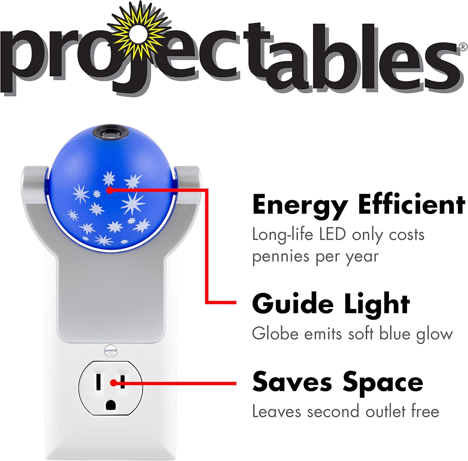Projectables Solar System LED Night Light, Plug-In, Dusk-to-Dawn Sensor, Auto On/Off, Galaxy Projector, Planets, Ideal for Children's Bedroom, Bathroom, Playroom, 11798