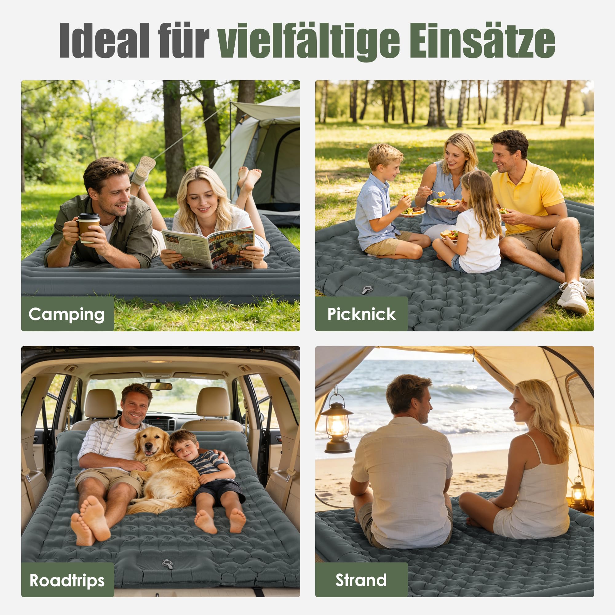 ROPODA Doppel aufblasbare Campingmatratze, ultraleichte Schlafmatte für Zwei Personen mit Kissen, integrierter Fußpumpe, wasserdichtes Doppel-Campingbett inkl. Tragetasche (Grau)