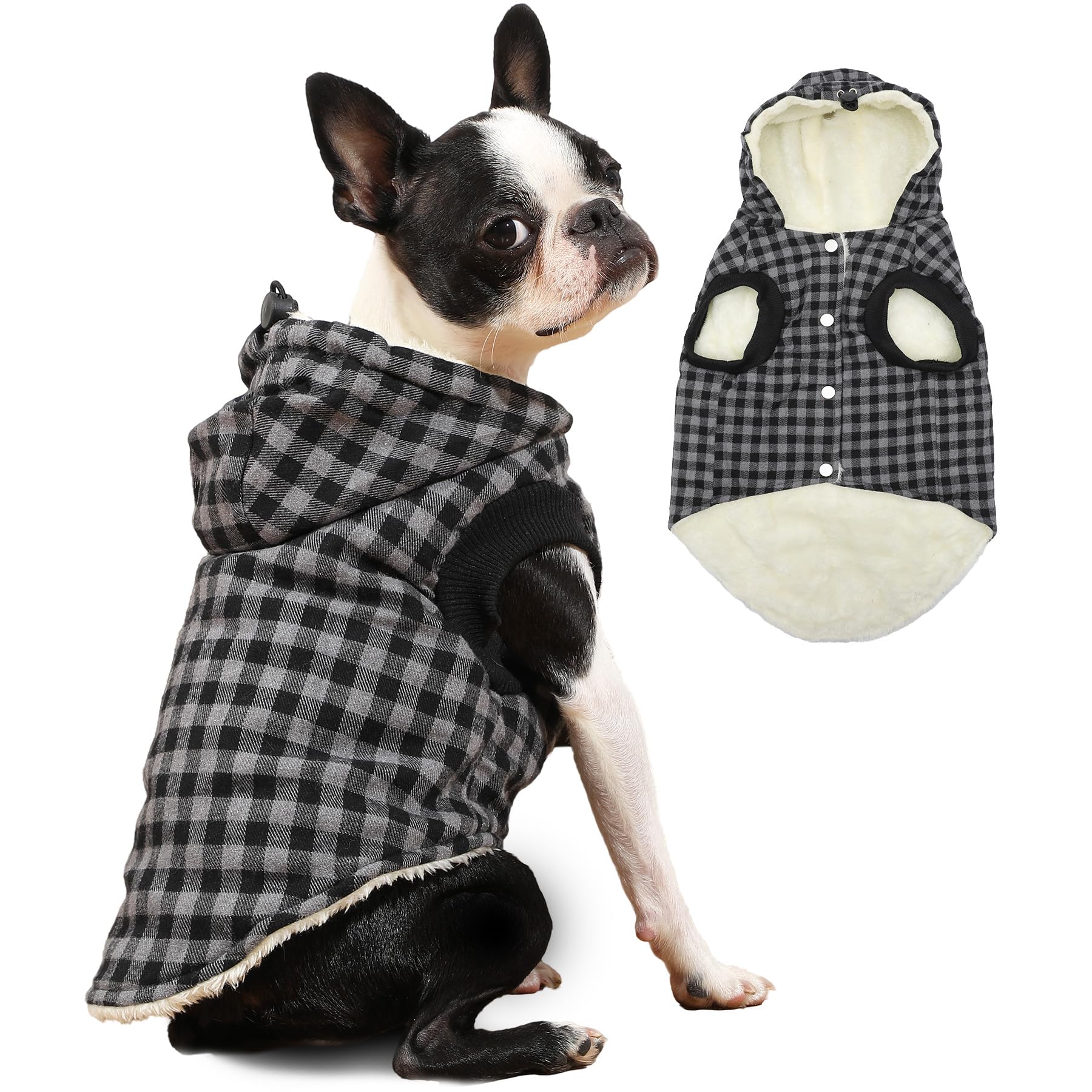 Vecomfy Fleece Lining Dog Hoodie,Winter Puppy Coats for Small Dogs,Check XS โ image 1