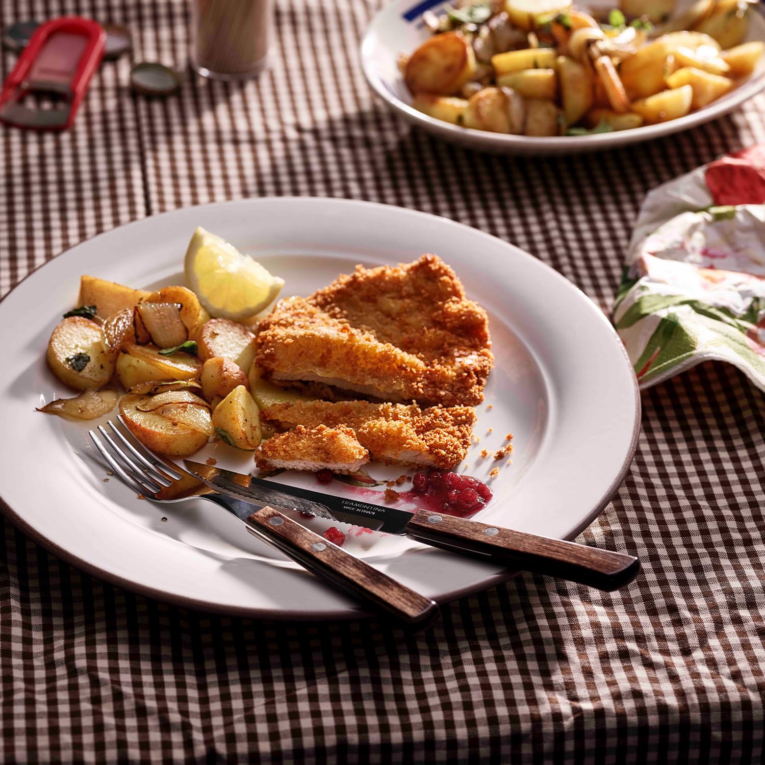 Tramontina Steakbesteck Pizzabesteck, 12-teiliges Set, für 6 Personen, Steakbesteckset, rostfreier Edelstahl, FSC zertifizierter Echtholzgriff, spülmaschinenfest