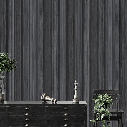 ConCus-T Papel tapiz de listones de madera, papel de contacto de madera sintética, autoadhesivo, extraíble, color negro, para decoración de pared,