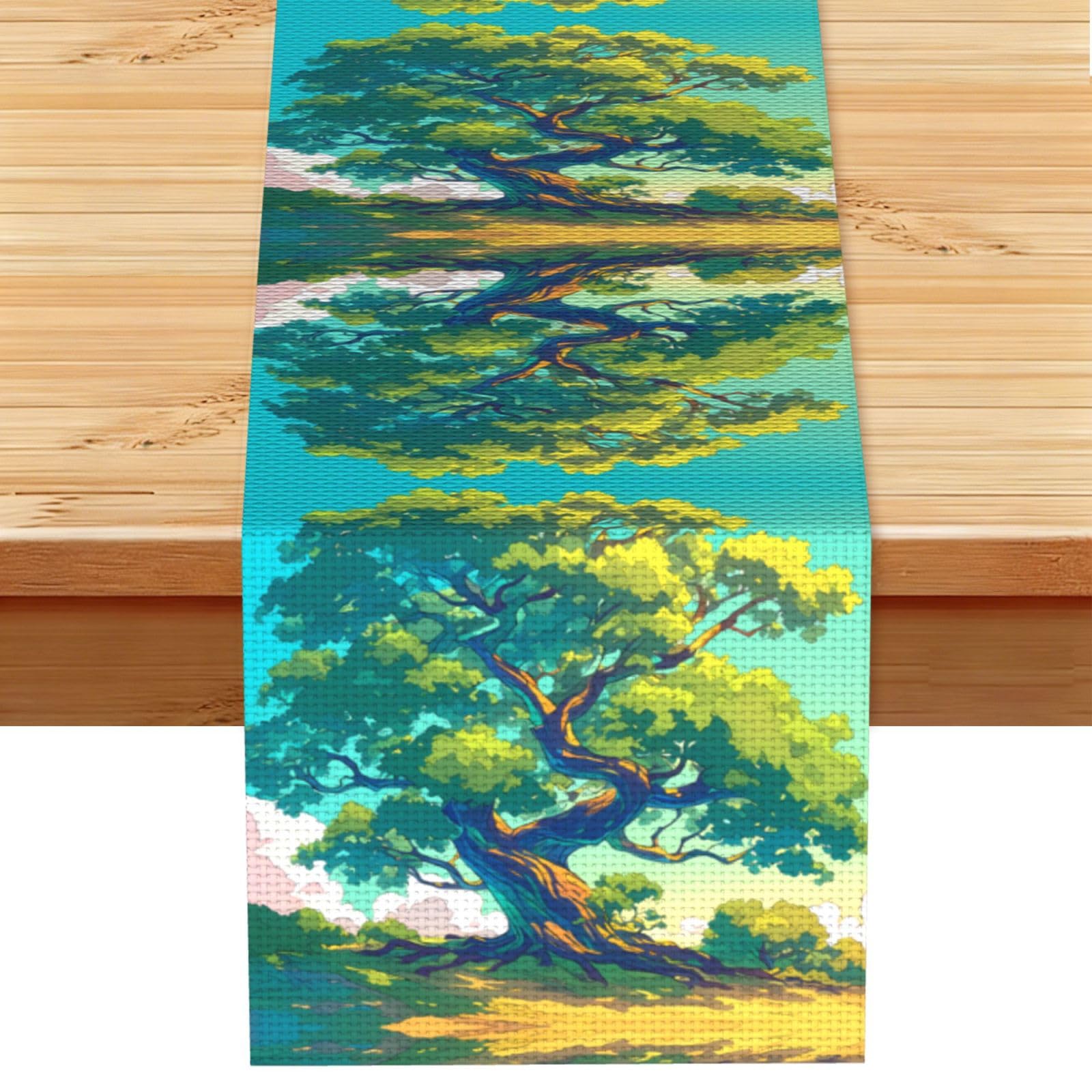 Growing Tree Linen Feel Table Runner Wedding Party Home Decoration