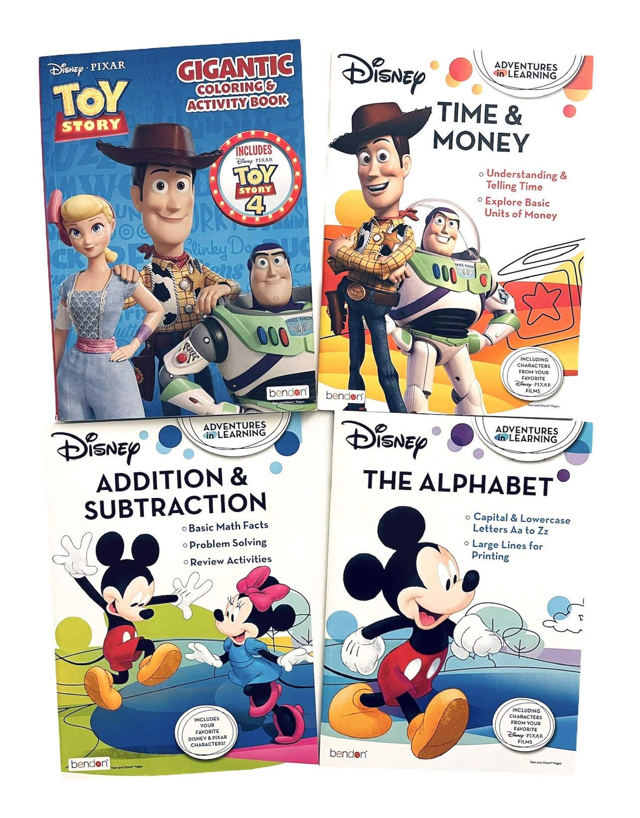 Disney Pixar Toy Story, Time & Money, Addition & Subtraction, The Alphabet: Activity Set and Learning Workbooks (4 Sets)