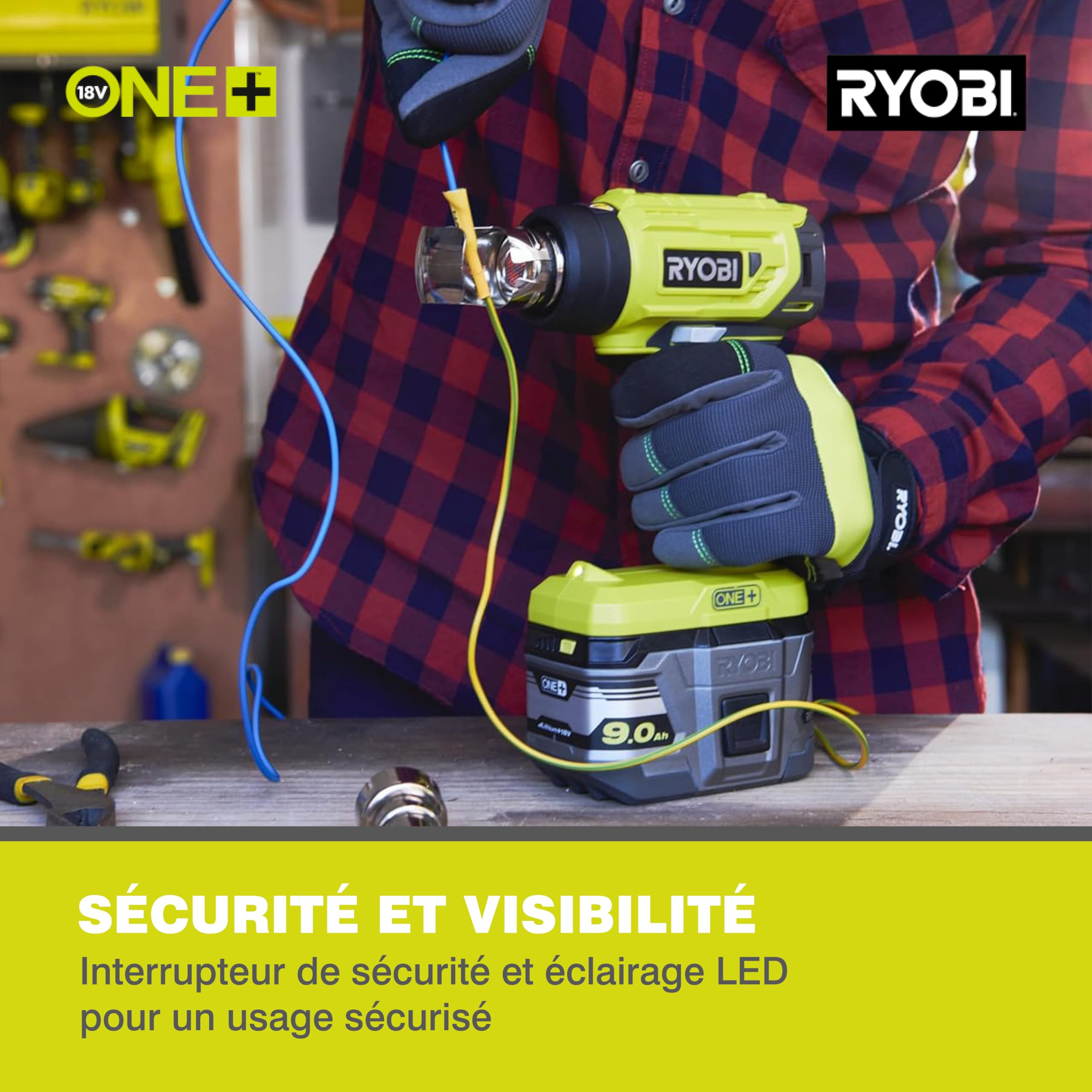 RYOBI Pistolet Thermique Sans Fil 18V ONE+ R18HG-0 470°C 2 Buses Compact Léger Décollage Peinture Thermo-Rétractable