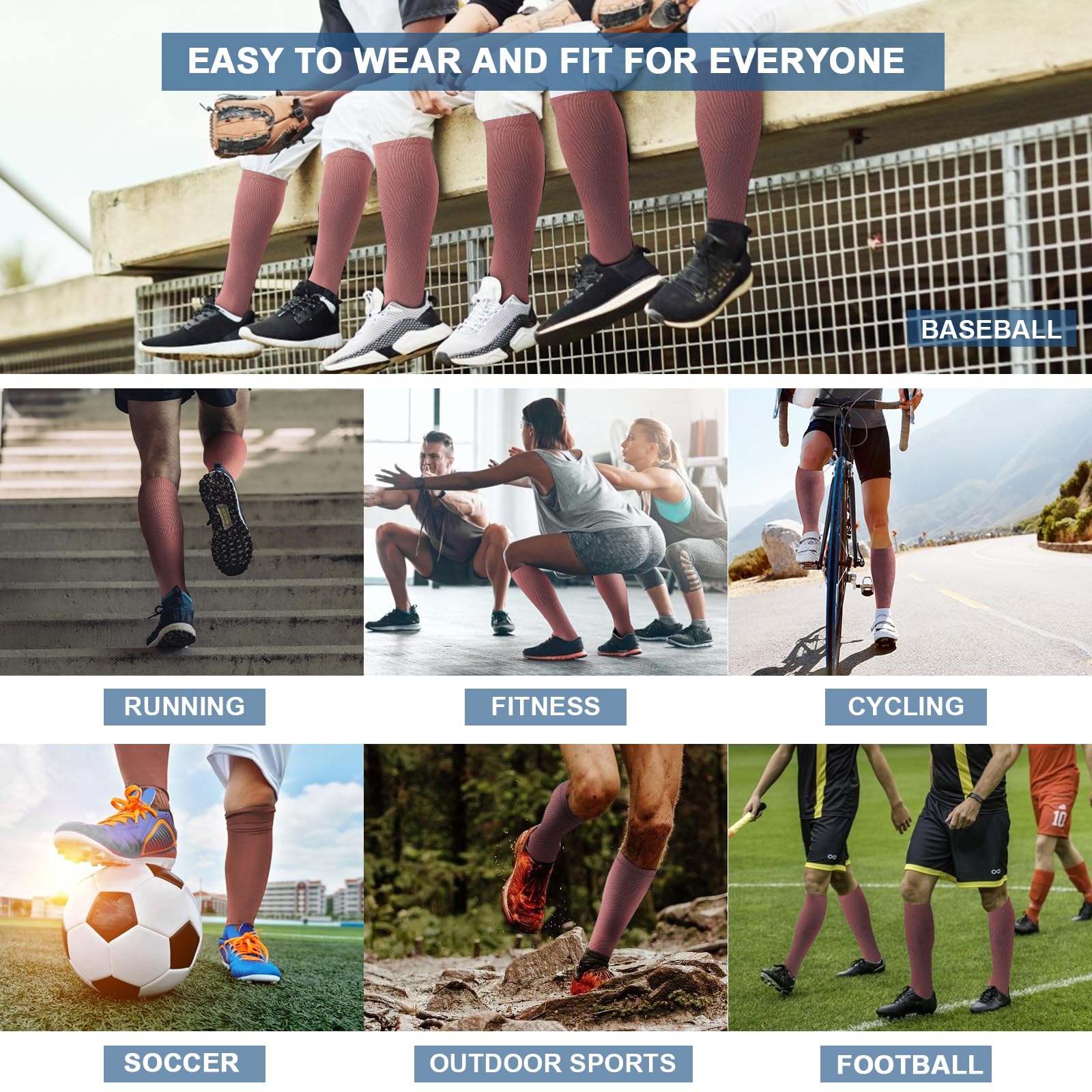 DRESHOW Chaussettes de Compression pour Hommes et Femmes Chaussettes de Compression pour Sportive, Cyclisme, Voyage en Avion, Course à Pied 3 Paires - 2