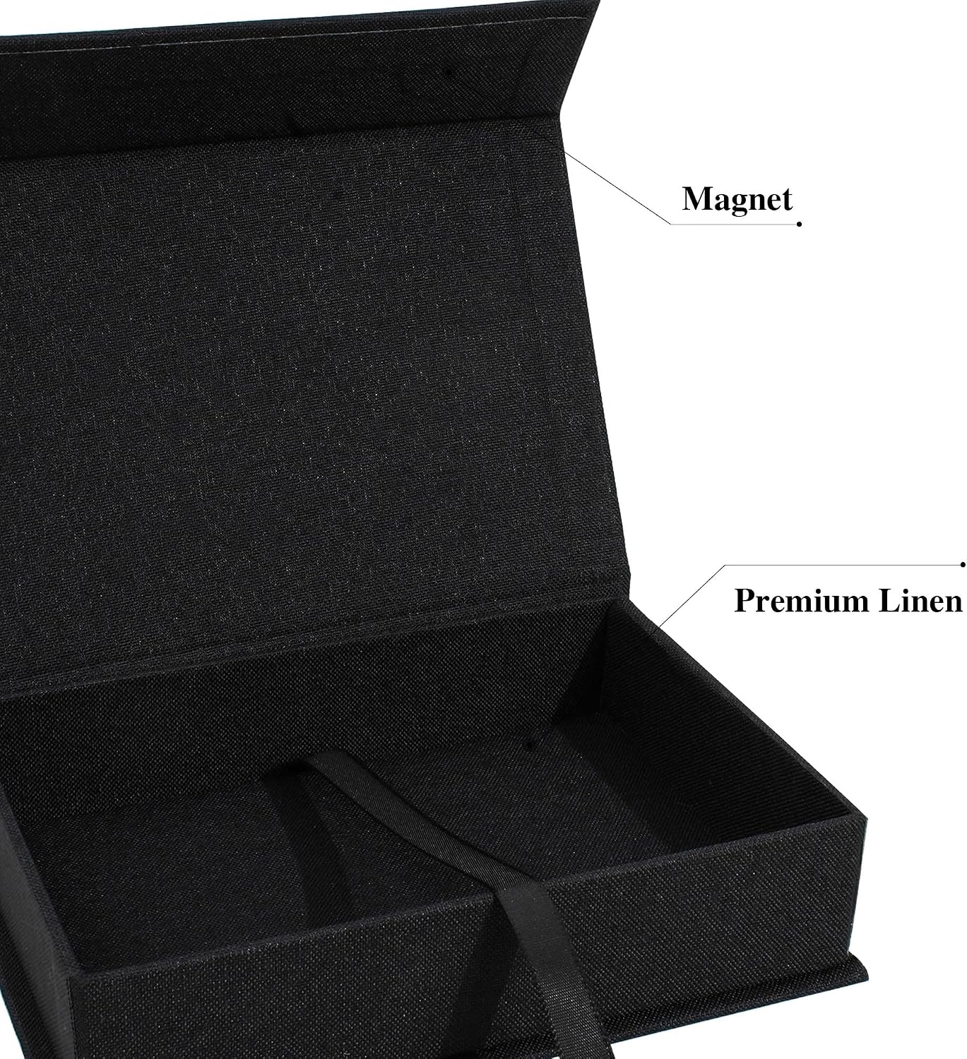 Photo Storage Box 5x7, Linen Photo Box, Memory Box to Store Photos, Certificates, Scrapbooking Supplies, Keepsakes and Jewelry, Connected Lid Stackable Household Organizer Box Black