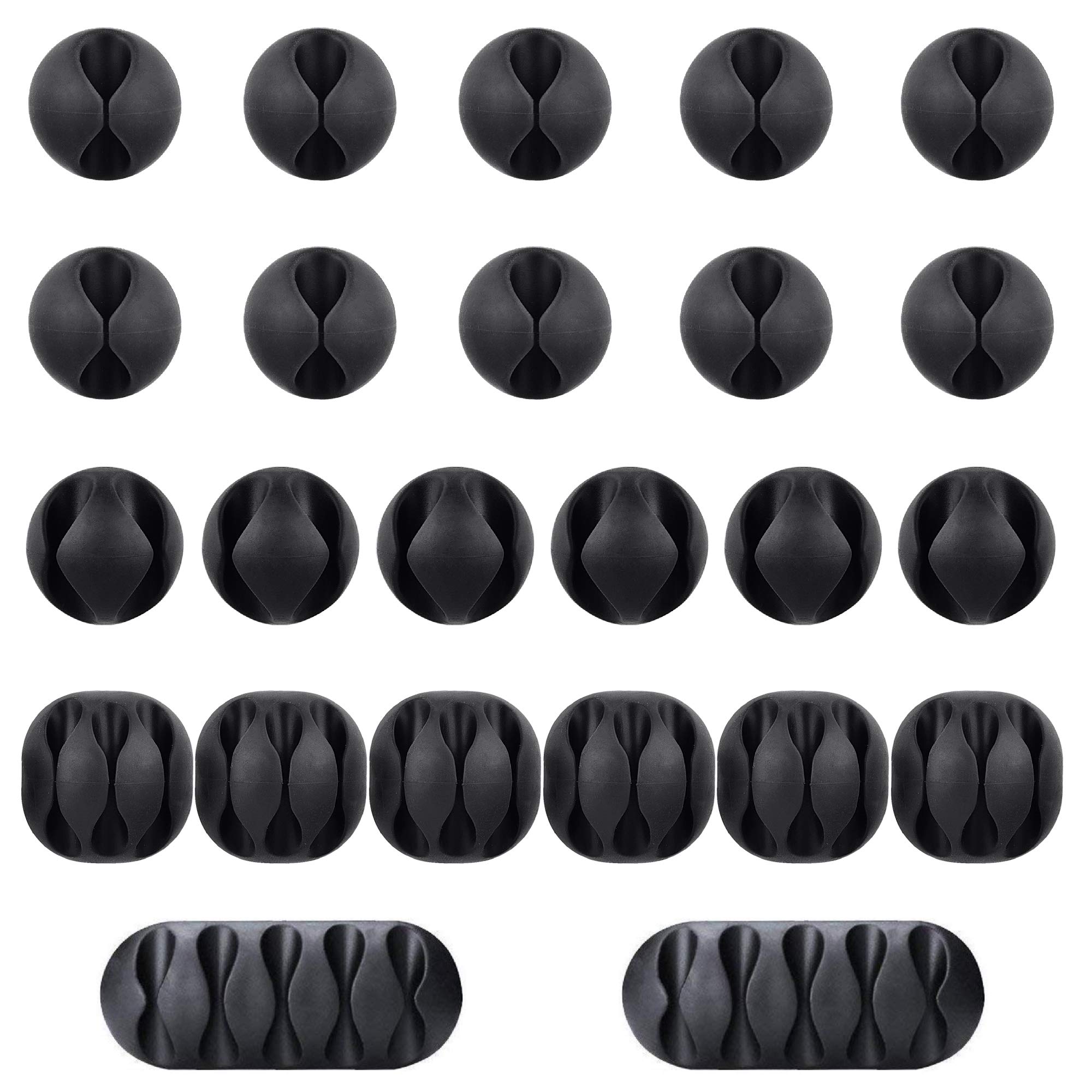 BEADNOVA Cable Clips Cord Organizer Cable Management Wire Cord Holder 24 Pcs Adhesive Wire Holder for Car Charging Accessory PC Office (Black,1 Slots, 2 Slots, 3 Slots,5 Slots)
