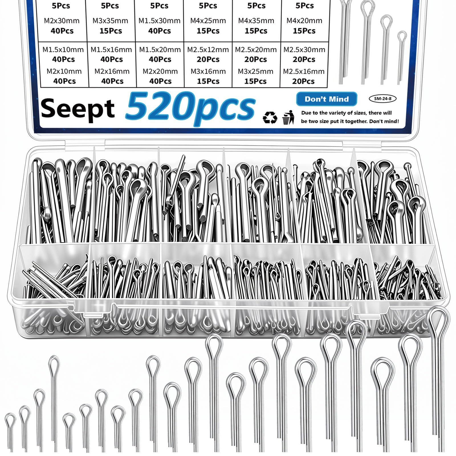 Clevis Pin Assortment Kit - 132 Stainless Steel Pins -13
