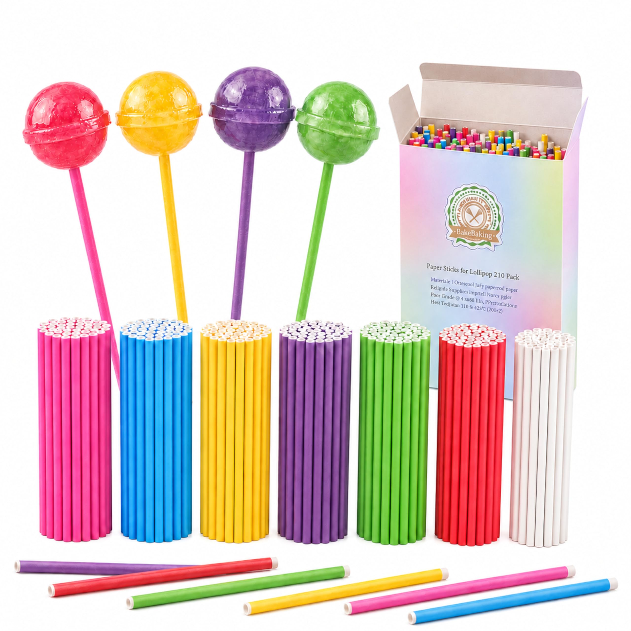 Amazon.com: 210ct 6 inch (15.2cm) Colored Lollipop Sticks 7 Colors