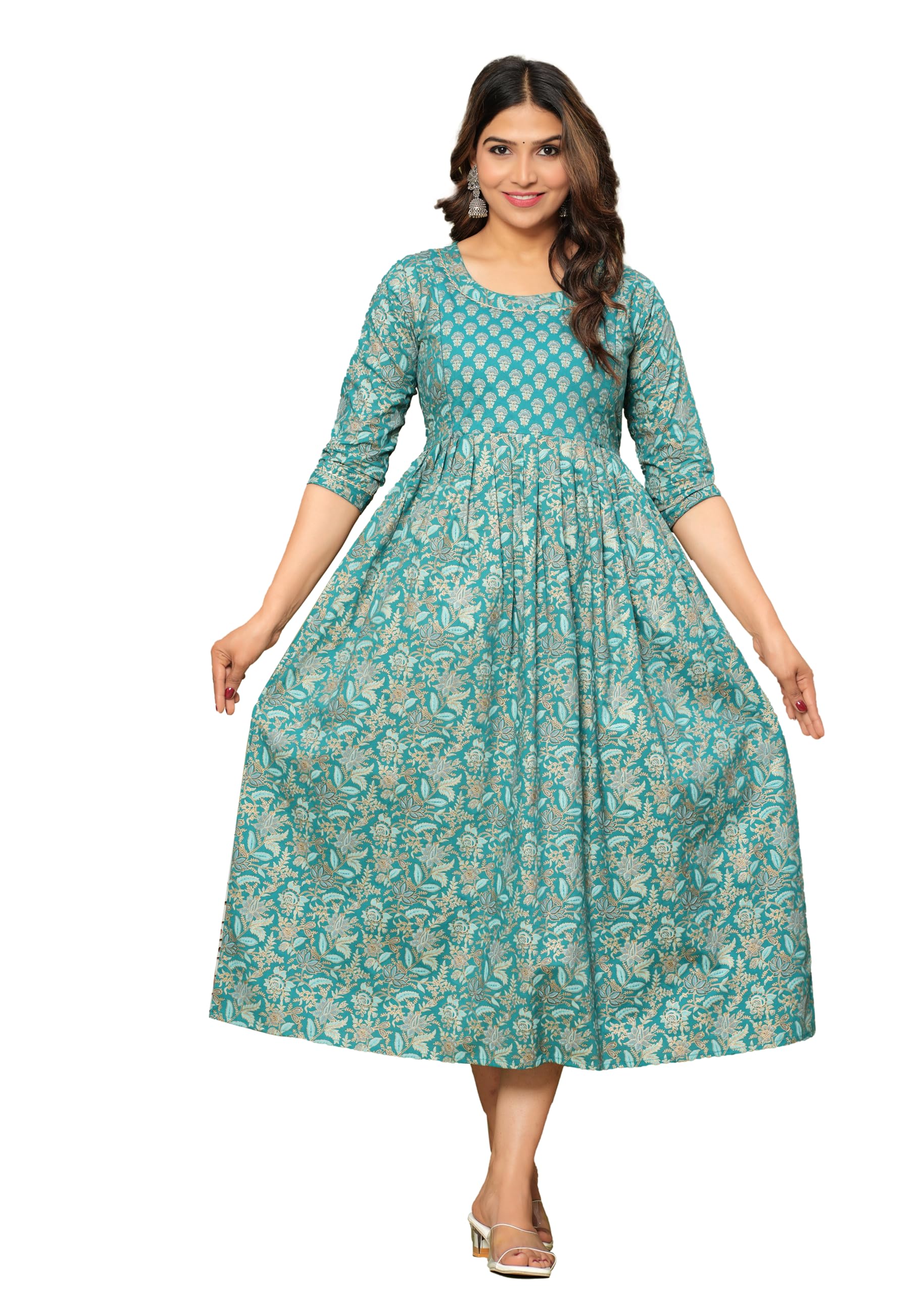 Women's Pure Cotton All Over Printed Kurti Gown Feeding Dress Maternity Gowns