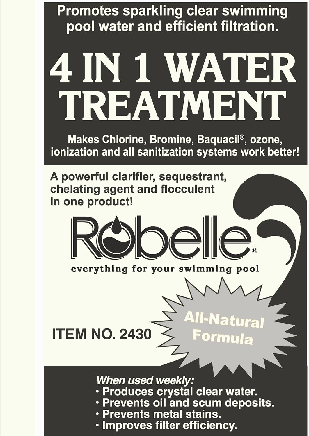 Robelle 1-Quart 2-Pack Concentrated 4-in-1 Water Treatment, Pool Clarifier, Made in USA