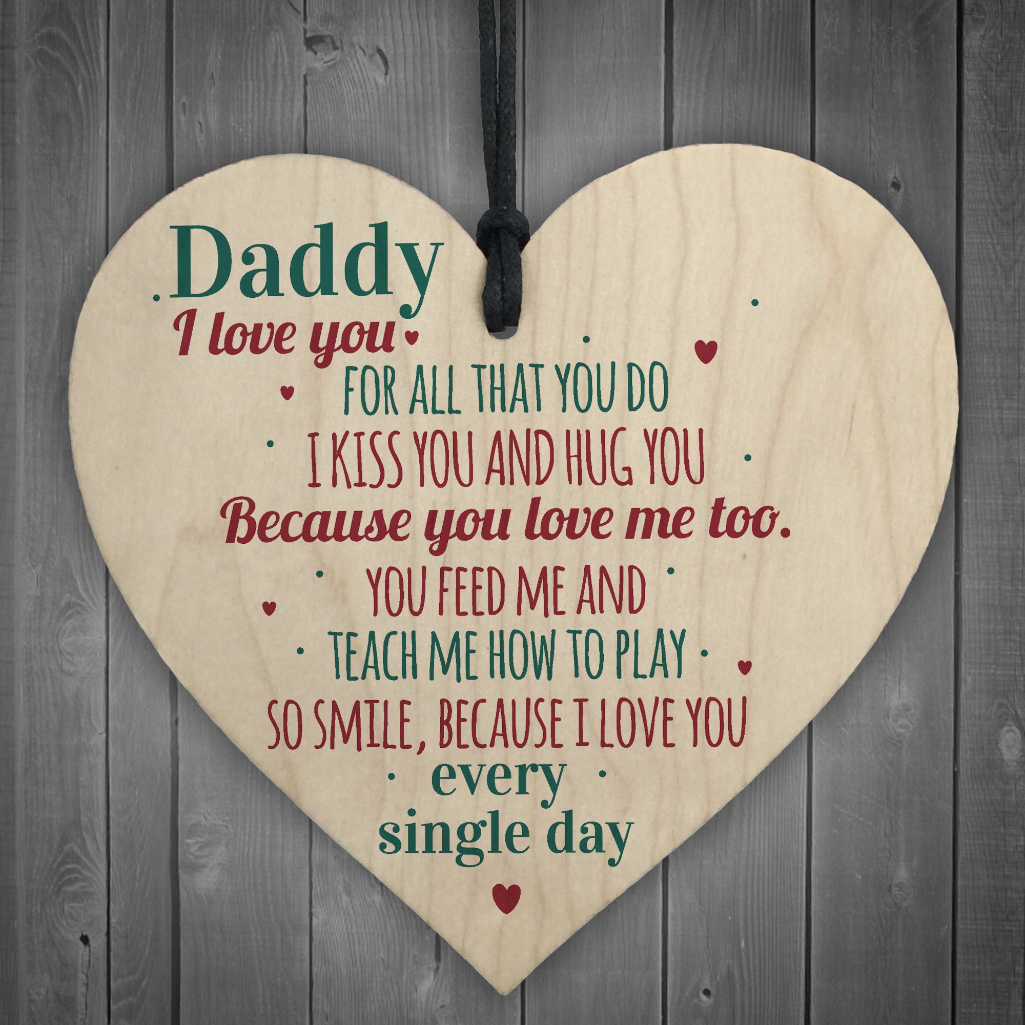 Red Ocean Multicolor Daddy I Love You Wooden Heart Father's Day Gifts For Him Dad Daughter Son Birthday Present