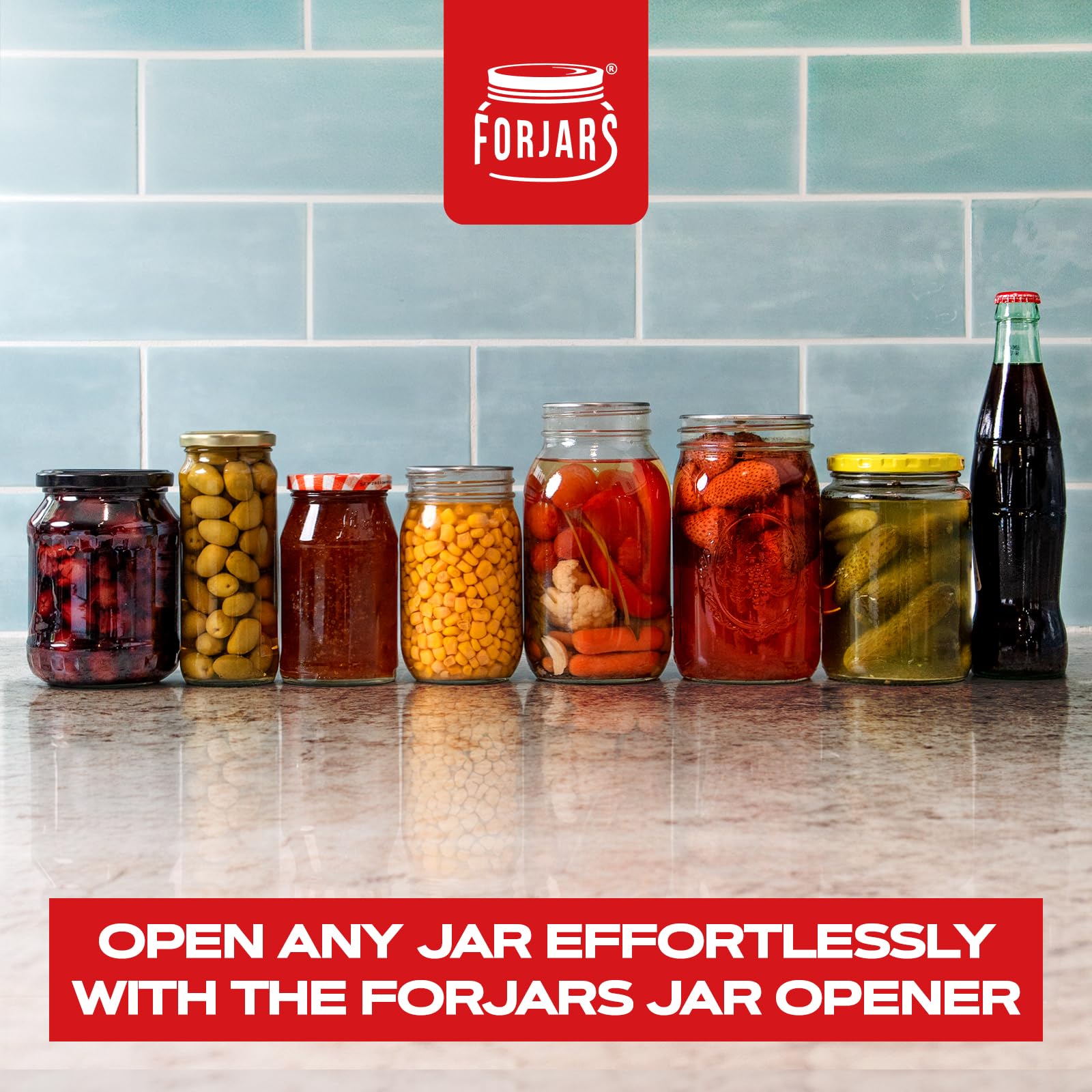 Forjars Abridor manual de tarros – Herramienta clasificada para enlatar – Frascos Mason abiertos giratorios, tapa de rosca, tapas de enlatado – Ayudas de agarre de latas – Abridores de botellas de