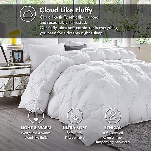 Miniatura 2 de Lujoso edredón de plumón de ganso siberiano, relleno de edredón, 1200 hilos, 100% algodón egipcio (individual, plisado blanco)