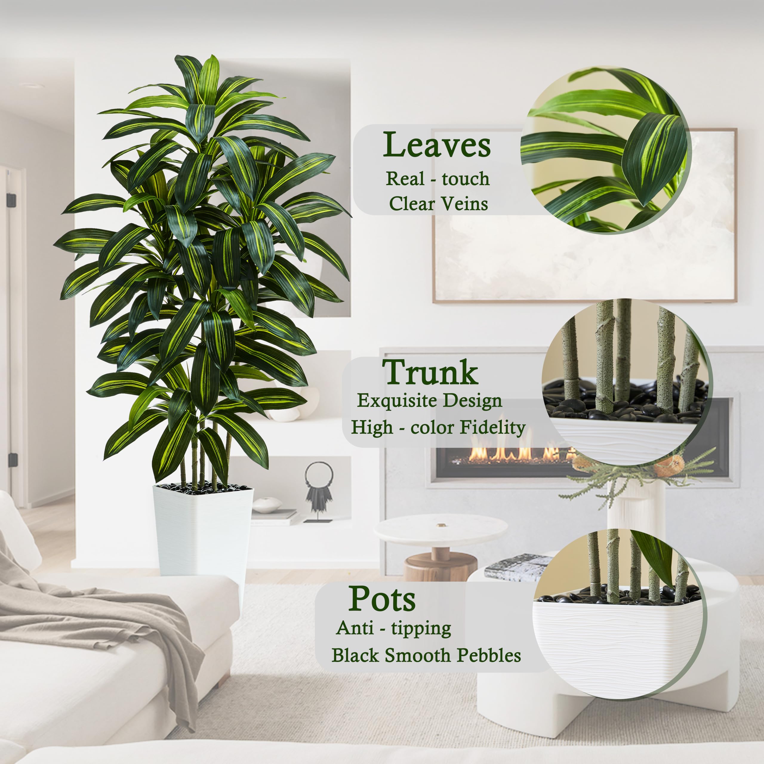 Amazon.de: TNGGNT 150CM Knstliche Drachenbaum Pflanze, Kunstpflanzen Gro  mit Wei Pflanzgef, Kunstbaum Drachenbaum Indoor Decor fr Innendekor  Wohnzimmer Schlafzimmer Bro Garten Haus Decor