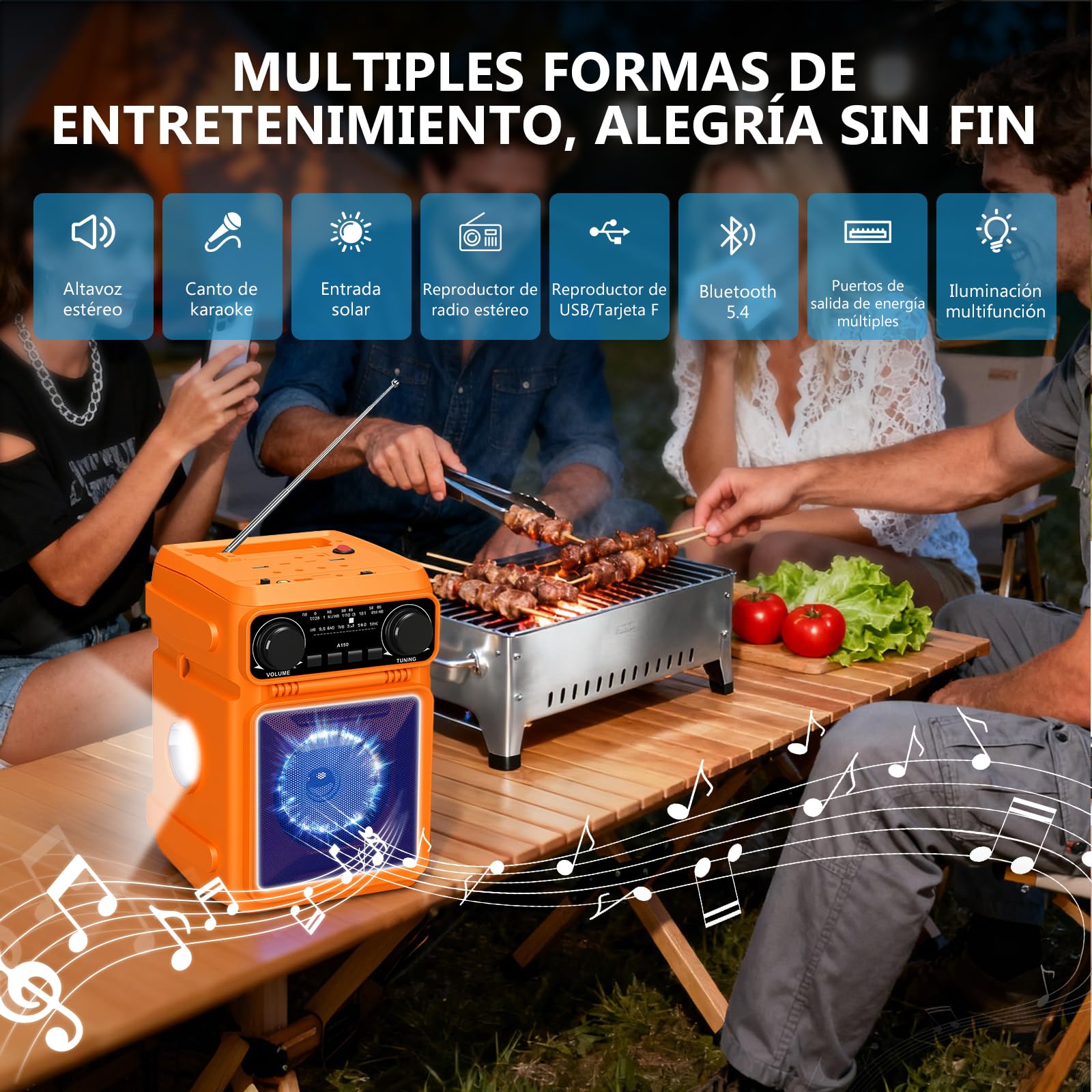 Stoccaggio di energia con sistema audio e karaoke, 24000 mAh, alimentato da pannelli solari, karaoke all'aperto/campeggio/festa