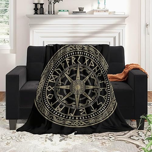 Miniatura 3 de Manta de forro polar, tamaño individual, manta de franela suave, compatible con brújula rúnica de los vikingos nórdicos, manta ligera de felpa