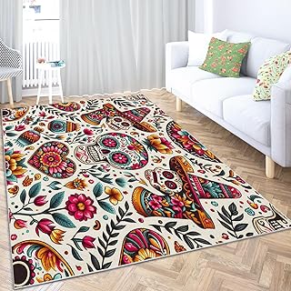 カーペット スカルフラワー 120 x 180cm ラグマットラグ 防音マットフロアマットラグ 絨毯 テレワーク デスクカーペット 玄関マット 滑り止め付きオールシーズン キャンプ ラグ 子供部屋/リビングマット