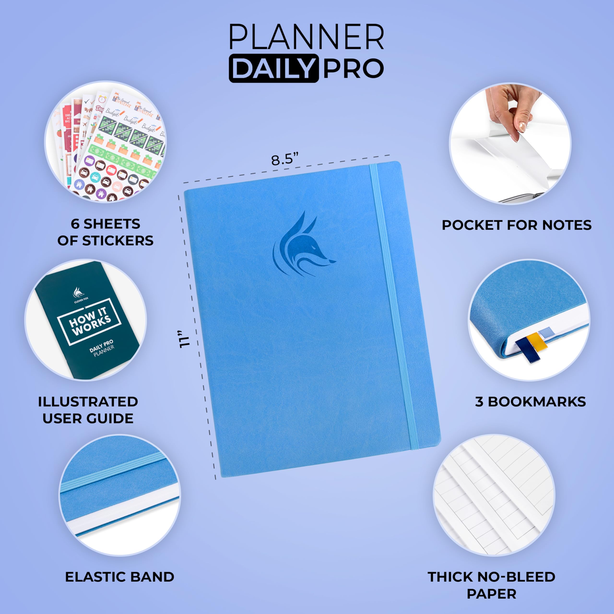Clever Fox Planner Daily PRO – Agenda giornaliera e diario di gratitudine per aumentare la produttività, la gestione del tempo e raggiungere i tuoi obiettivi, senza data, formato A4, 21,5 x 28 cm,