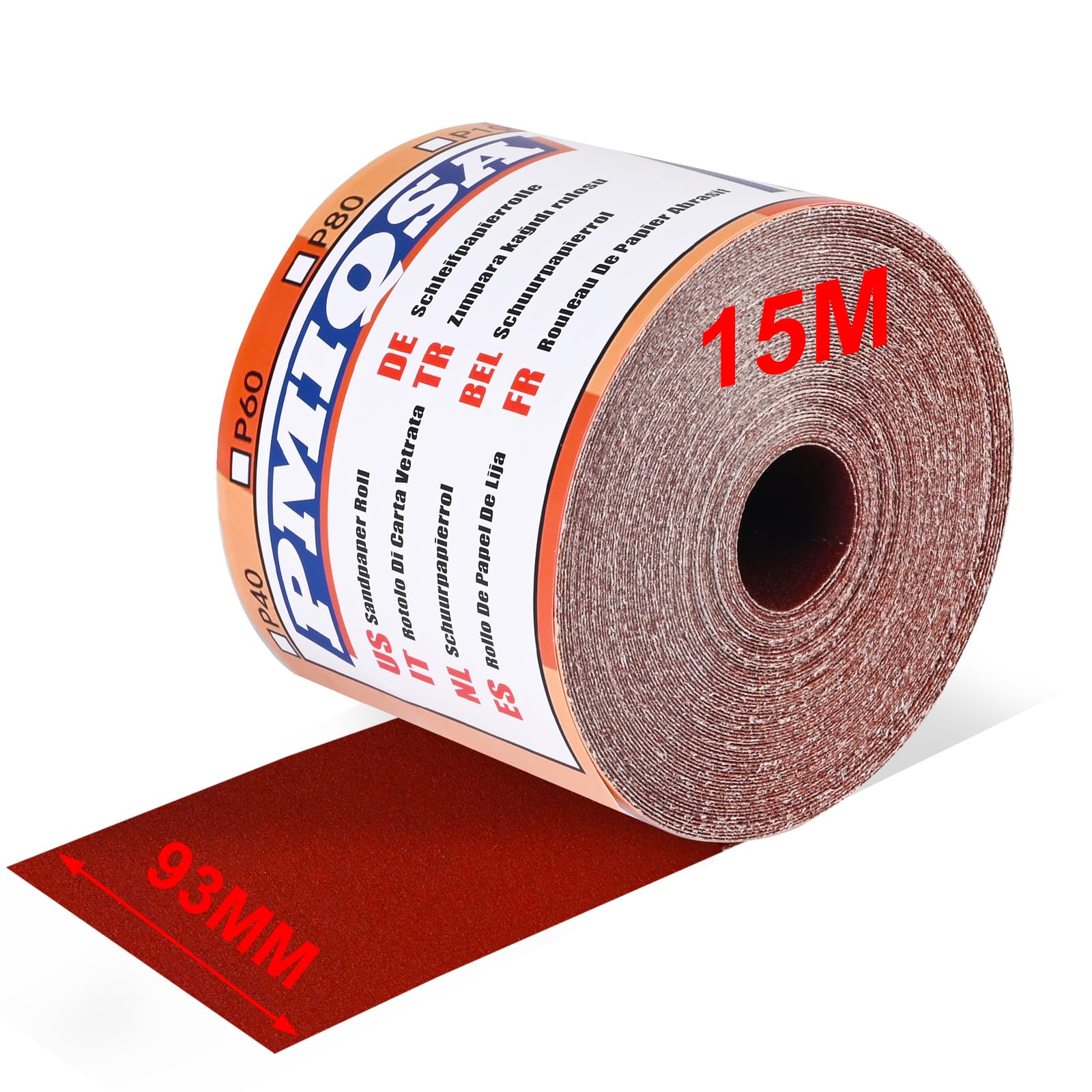 PMIQSA Sandpaper Roll 15m x 93mm Grit 800 Emery Cloth Sanding Rolls