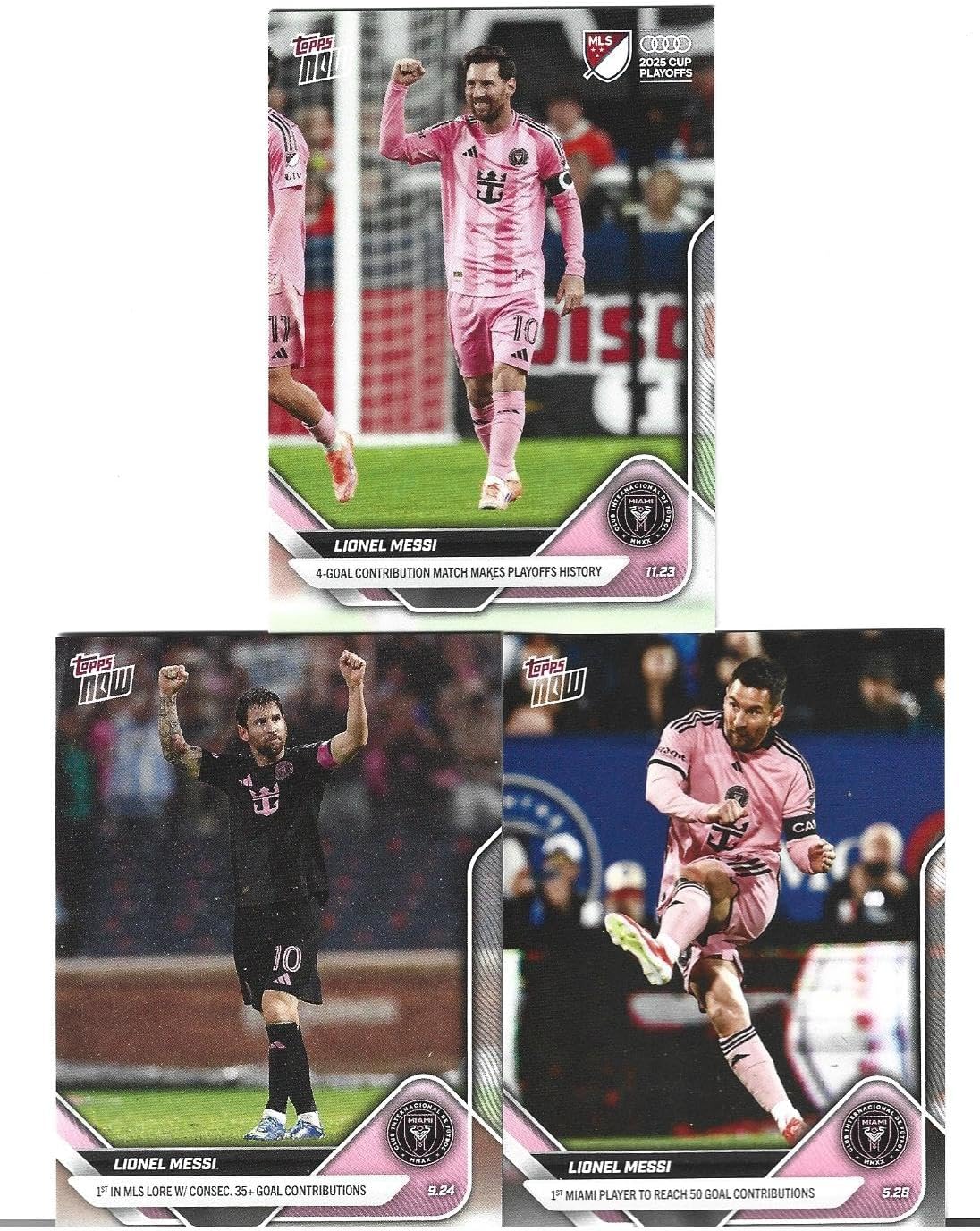 Lionel Messi 2025 Soccer Trading 3 Card Lot Inter Miami CF Historic 4 Goal Contribution and Becomes First Player With 50 Goals and Consecutive 35+ Goals Per Season! You Will Recwive All 3 Cards