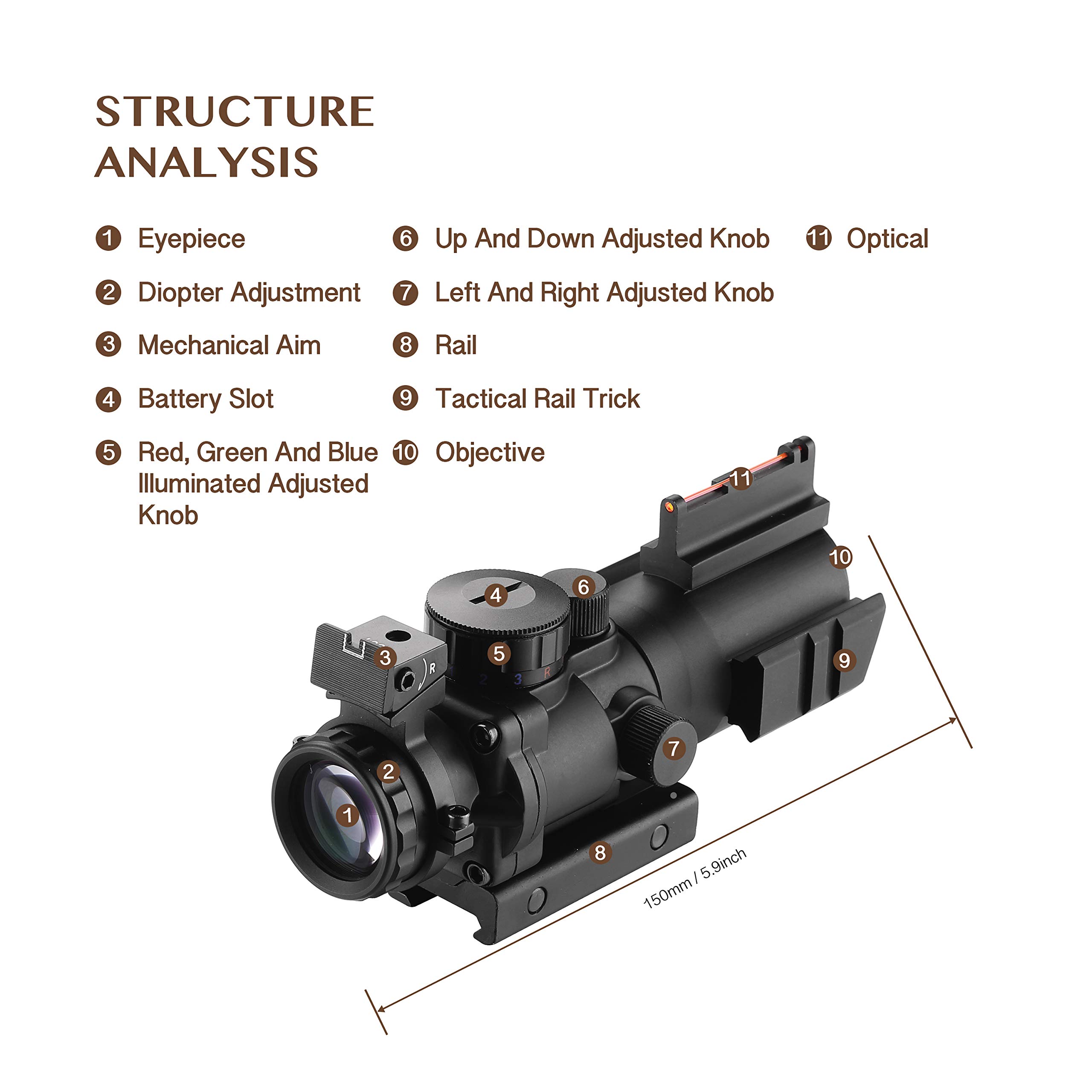 AOMEKIE Zielfernrohr 4x32mm mit Fiberoptic und 11mm/22mm Schiene Airsoft Red Dot Visier Sight Leuchtpunktvisier Rotpunktvisier für Jagd Softair und Armbrust