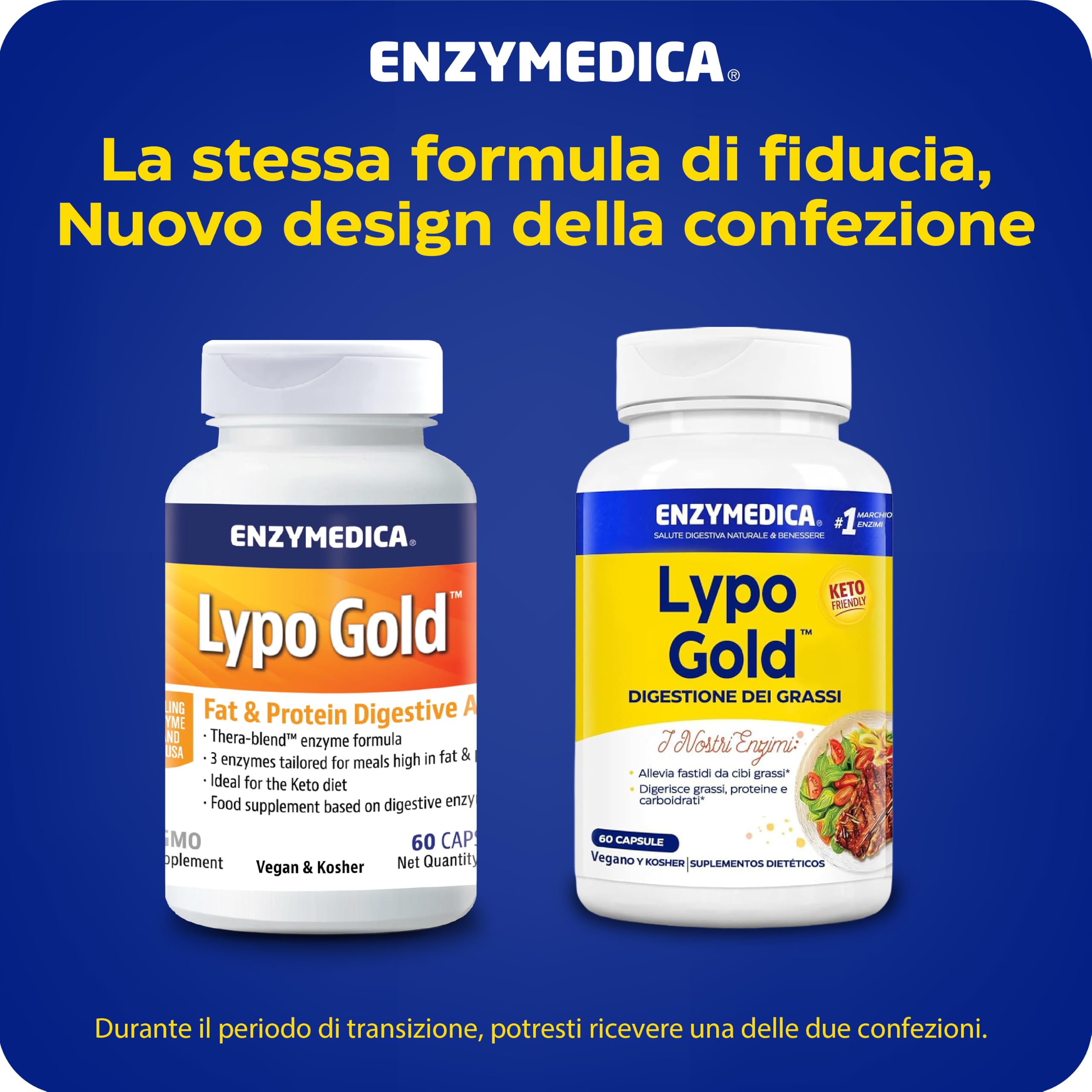 Enzymedica, Lypo Gold, Integratore Alimentare con Enzimi Digestivi per Irregolarità e Gonfiore Addominale, per Dieta Keto, Gluten Free, Senza Lattosio, Vegano, 120 Capsule