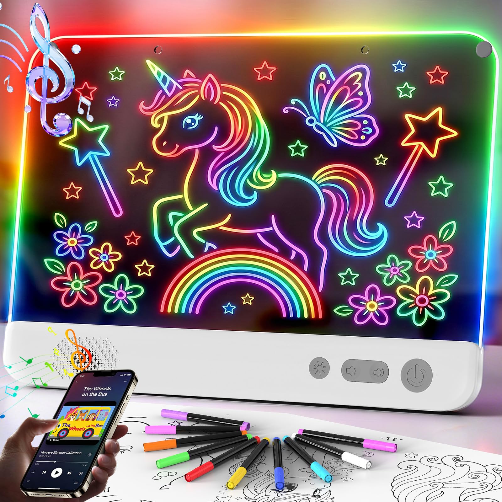 16" LED Drawing Board with Blue-Tooth,Kids Birthday Gift for Girls,Boys