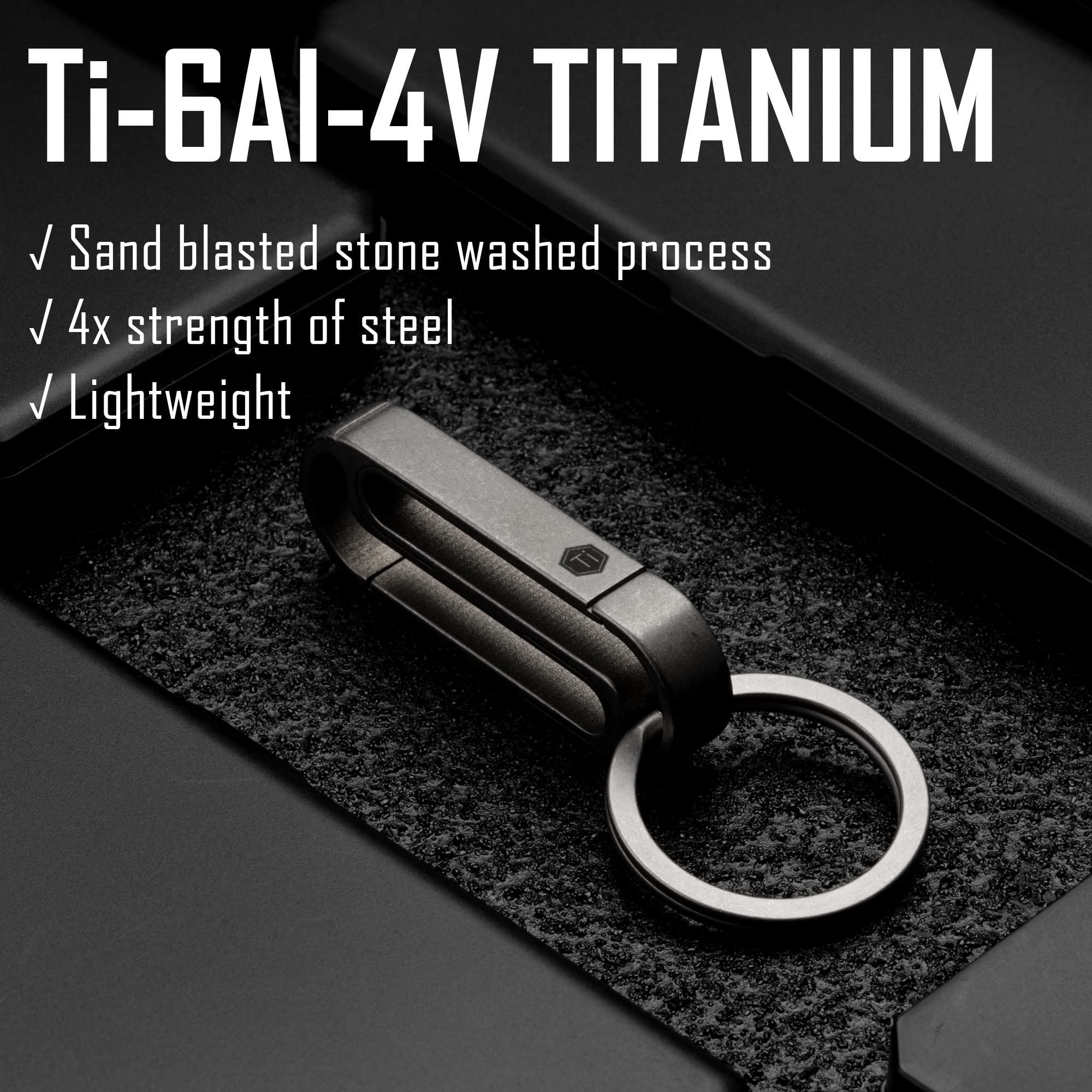 KeyUnity KM10 Clip portachiavi a moschettone a doppio lato, portachiavi a scatto in titanio EDC per cintura