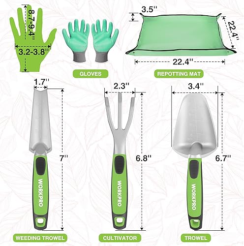 Vista 3 de WORKPRO Juego de herramientas de jardín de 5 piezas, con recubrimiento en polvo, juego de herramientas de jardinería de aluminio compacto con Verde
