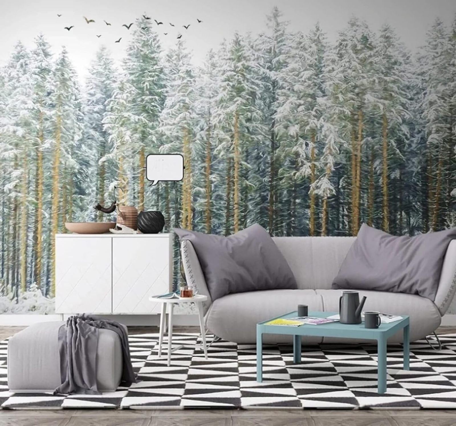 XLMING Fresh Green Forest Birds Landscape 3D Wallpaper Luxury Silk Study Dining Feature Sofa Grey Bedroom Living Room Tv Decorative Wall-300cm×210cm
