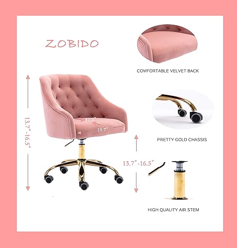 Miniatura 3 de ZOBIDO Cómoda silla de trabajo para la oficina en casa con ruedas, bonita y moderna tapizada de terciopelo con respaldo de concha, silla de