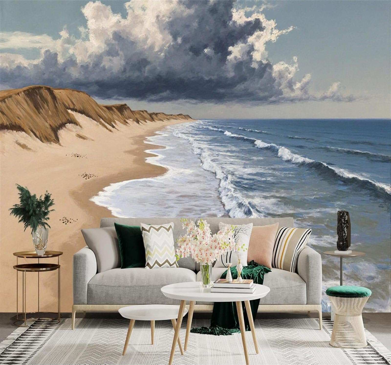 XLMING Seaside Beach Waves Dunes Spectacular Clouds 3D Wallpaper Premium Textured Silk Study Dining Living Room Bedroom Sofa TV Wall Easy Install-150cm×105cm