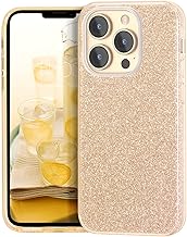 MATEPROX Glitter Case Compatible with iPhone 12/13 Pro Max Protective Cover Glitter Shiny Sparkle Hard 6.7 Inch -Gold