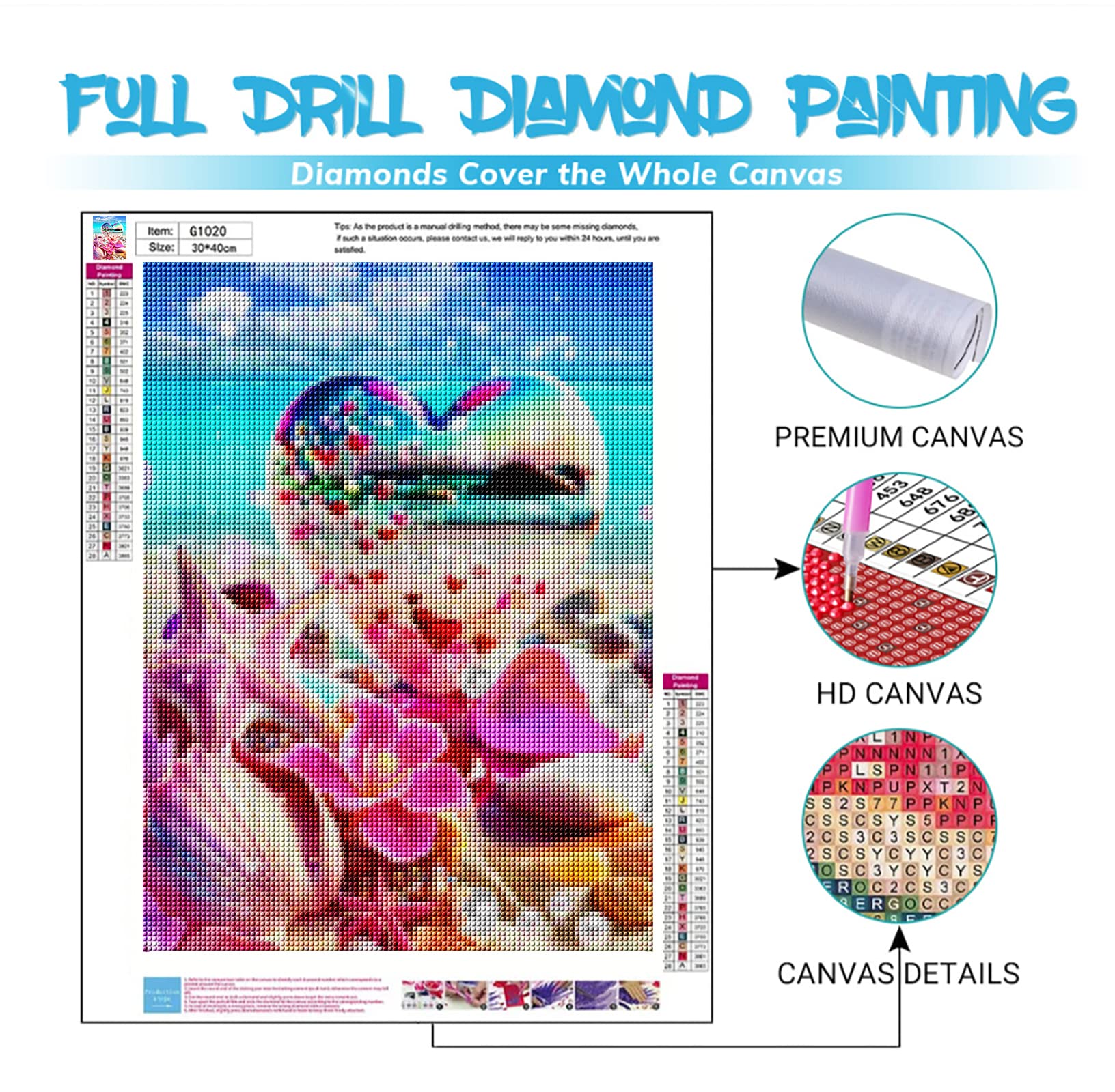 EXQULEG Kit per pittura con diamanti 5D, per pittura a forma di cuore, spiaggia, per adulti e bambini, fai da te per la casa, la parete, l'ingresso, il regalo (A,30 x 40