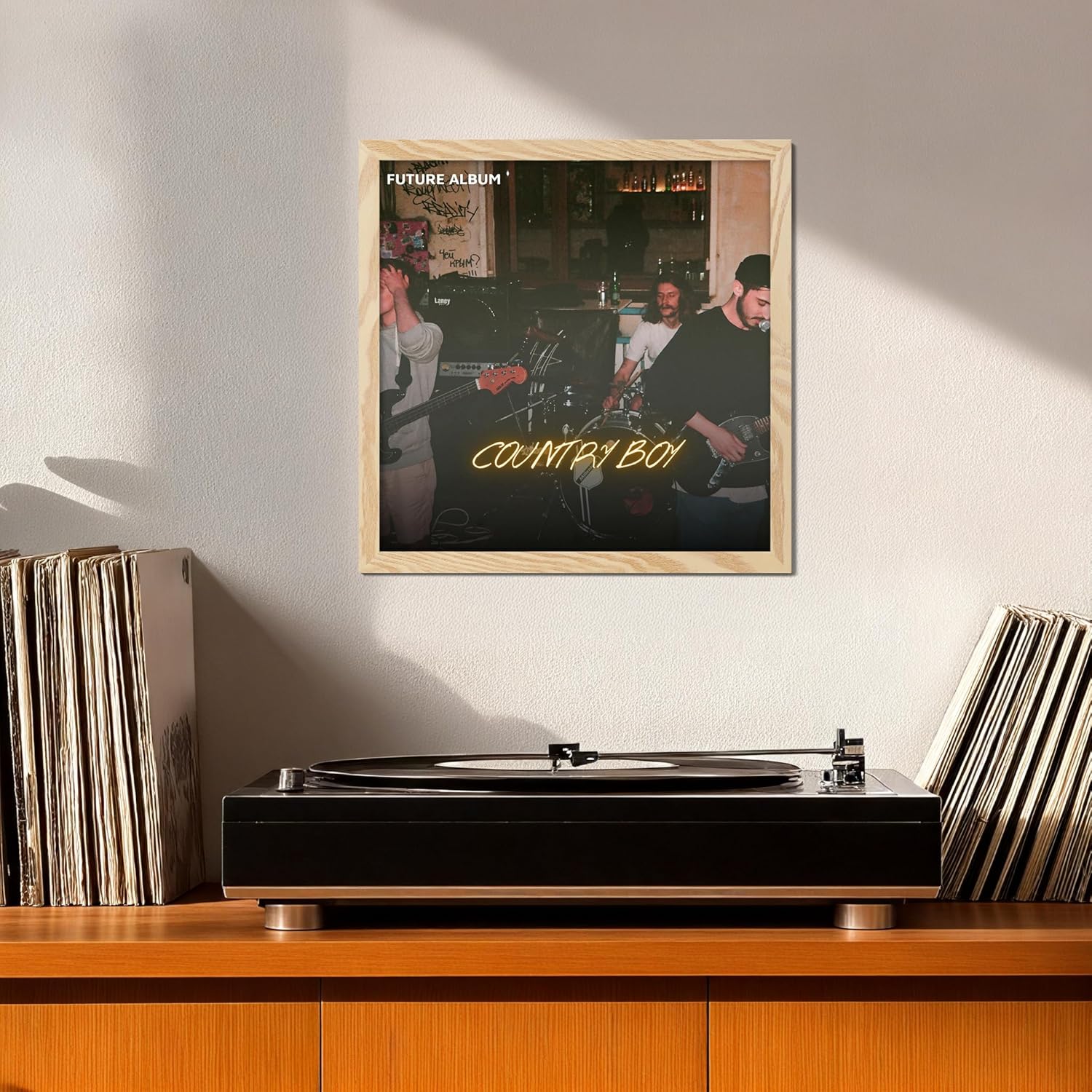 eletecpro 12.5x12.5 Vinyl Record Frame, Wood Beige Album Picture Frame Fits 12x12 LP and Cover, Sturdy Lightweight Wall Art Display for Home and Music Studio Gallery Decor, Easy Wall Mount, 4 Pack